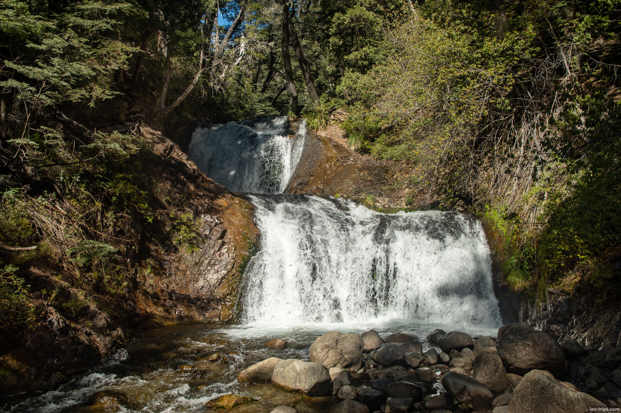 two tier waterfall in forest frey refuge trail