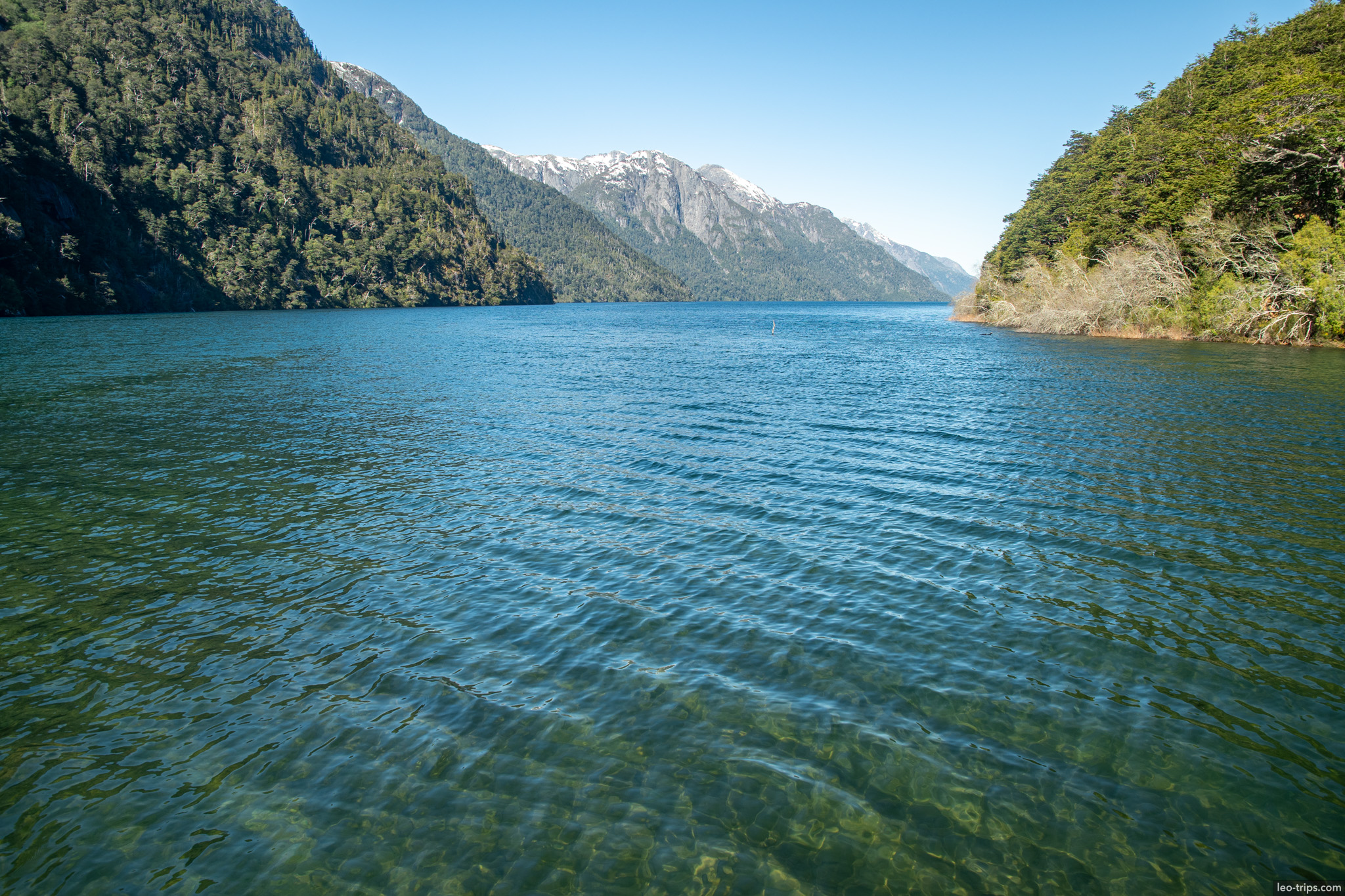 calm lake between mountain slopes puerto blest