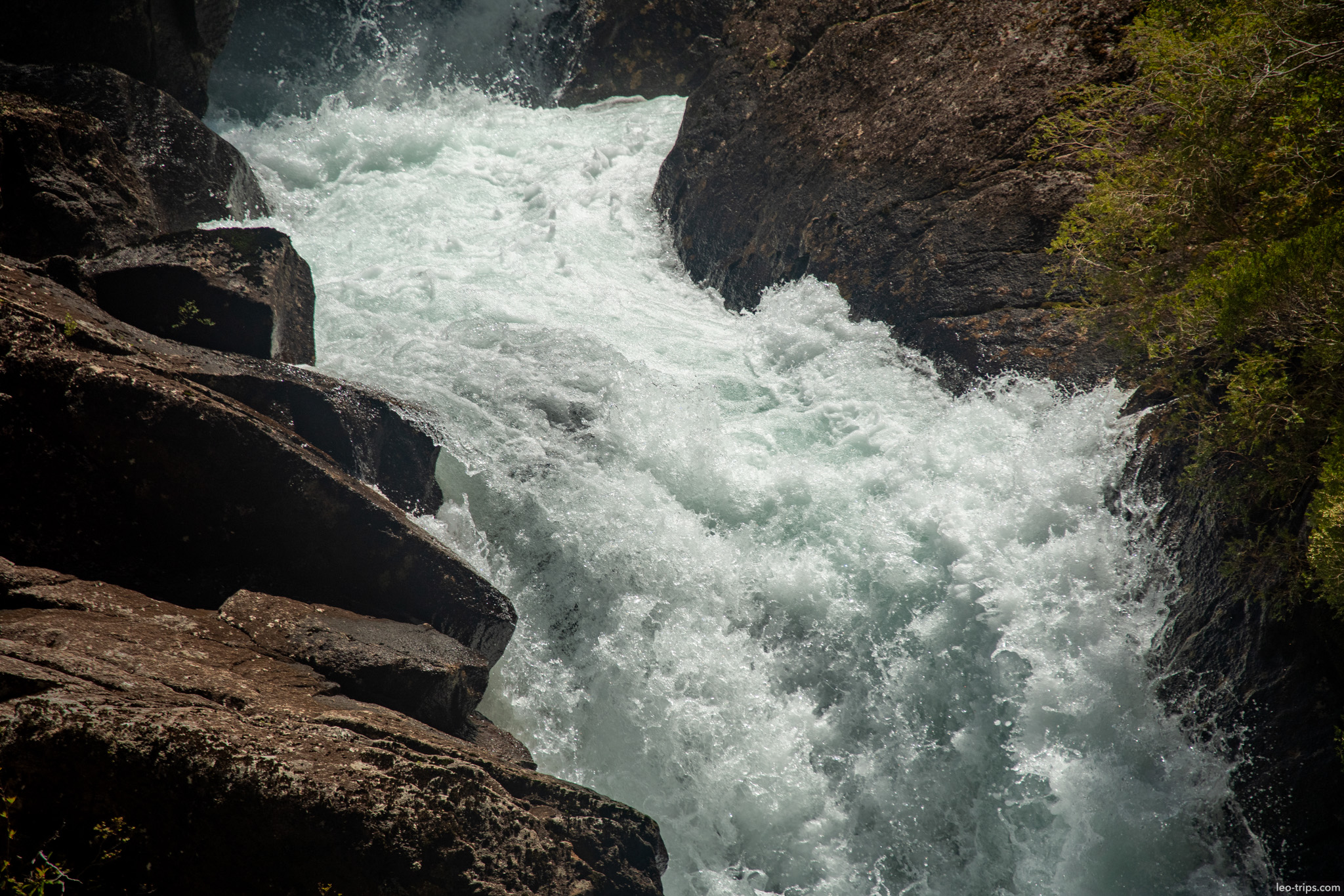 close up rushing waterfall rapids puerto blest