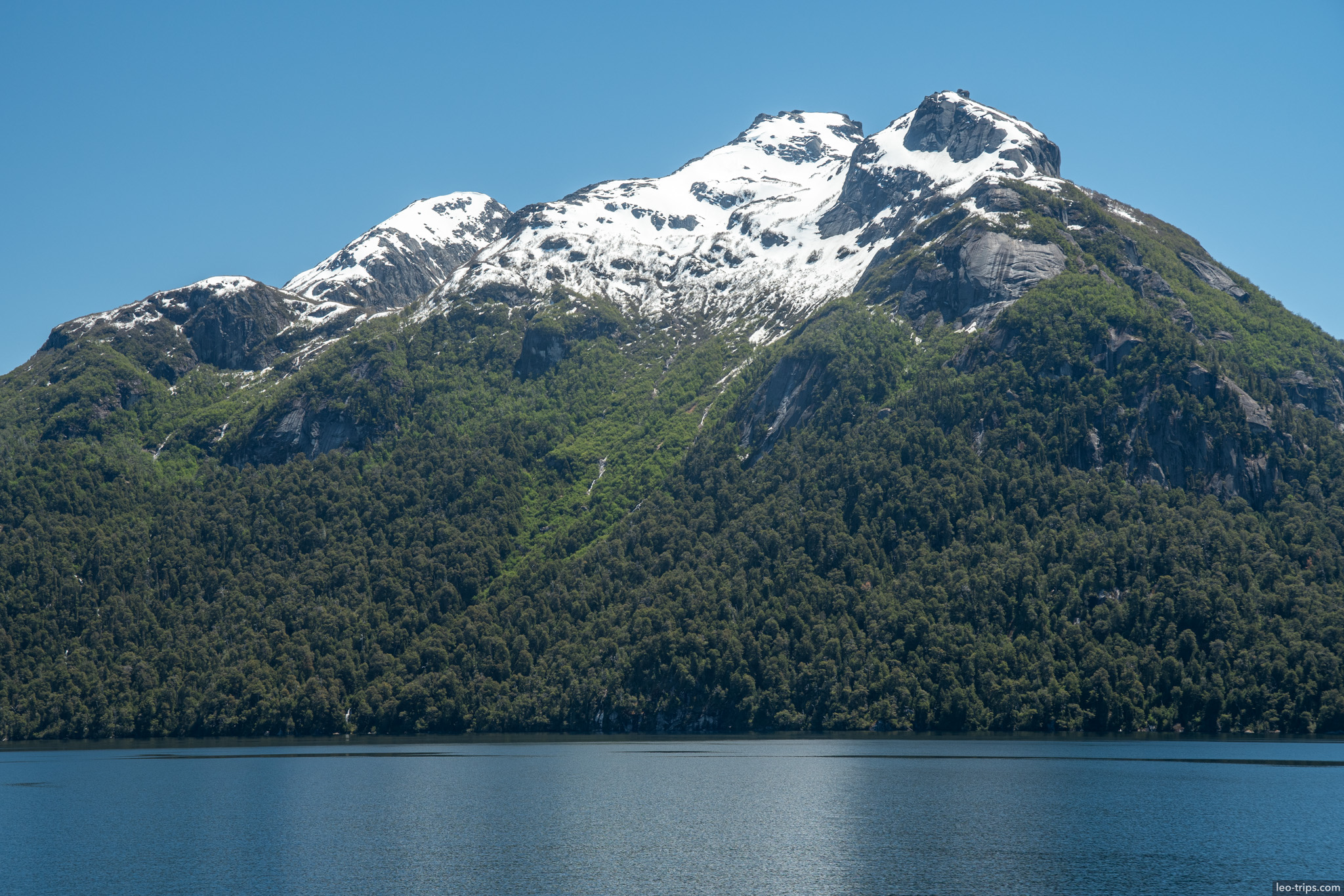 snow capped peak lake view puerto blest