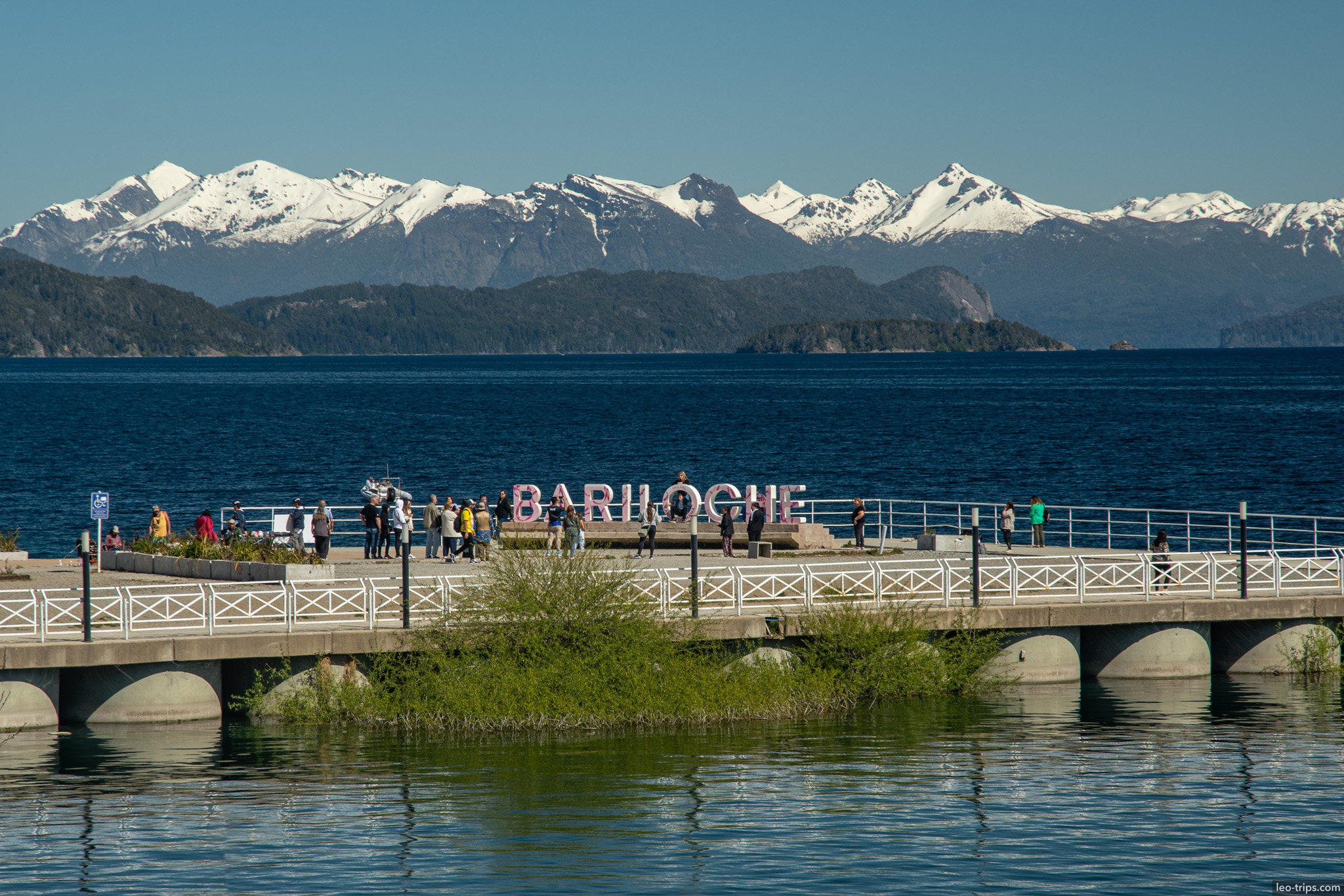 bariloche sign pier lake mountains san carlos de bariloche