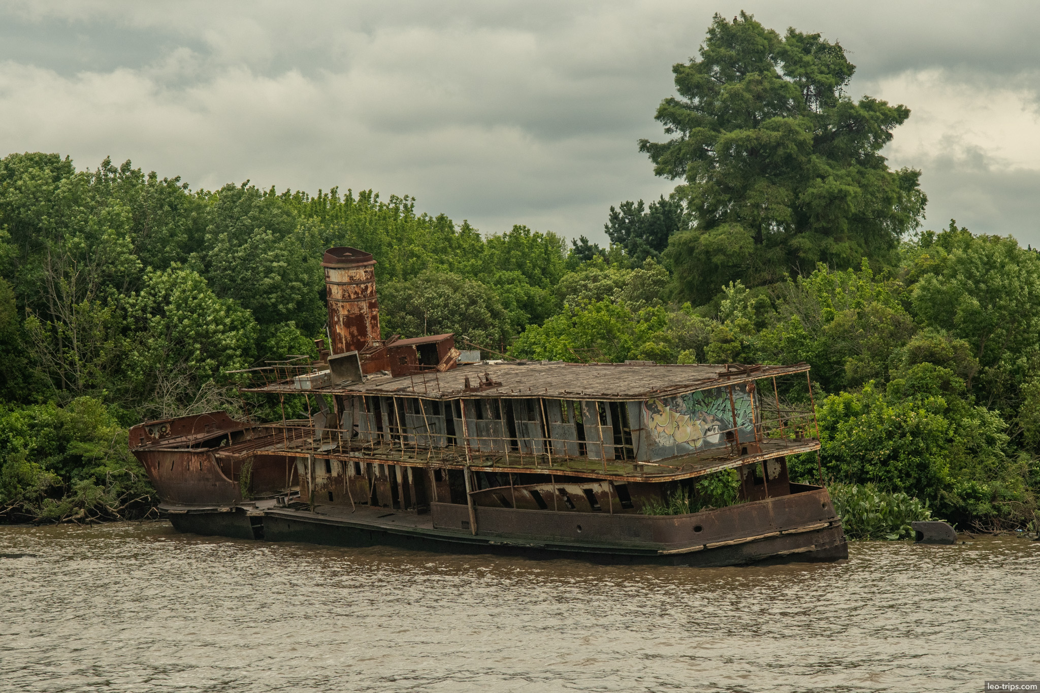 abandoned rusted double deck shipwreck tigre