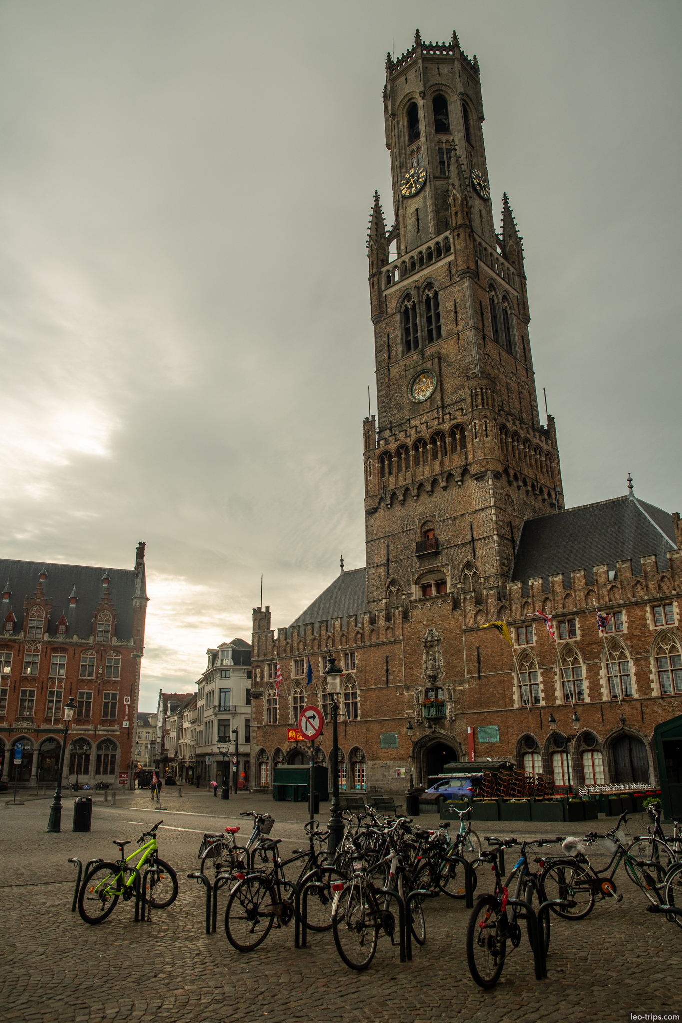 bruges belfort belfry markt bicycles overcast bruges