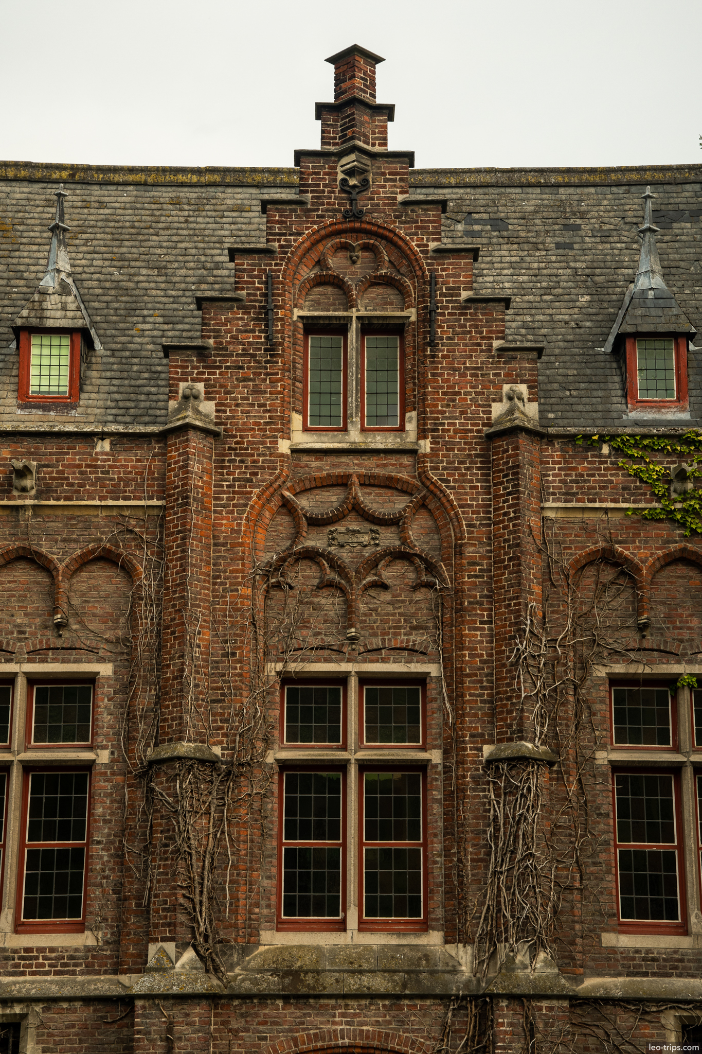 bruges gothic brick facade ivy arched windows bruges