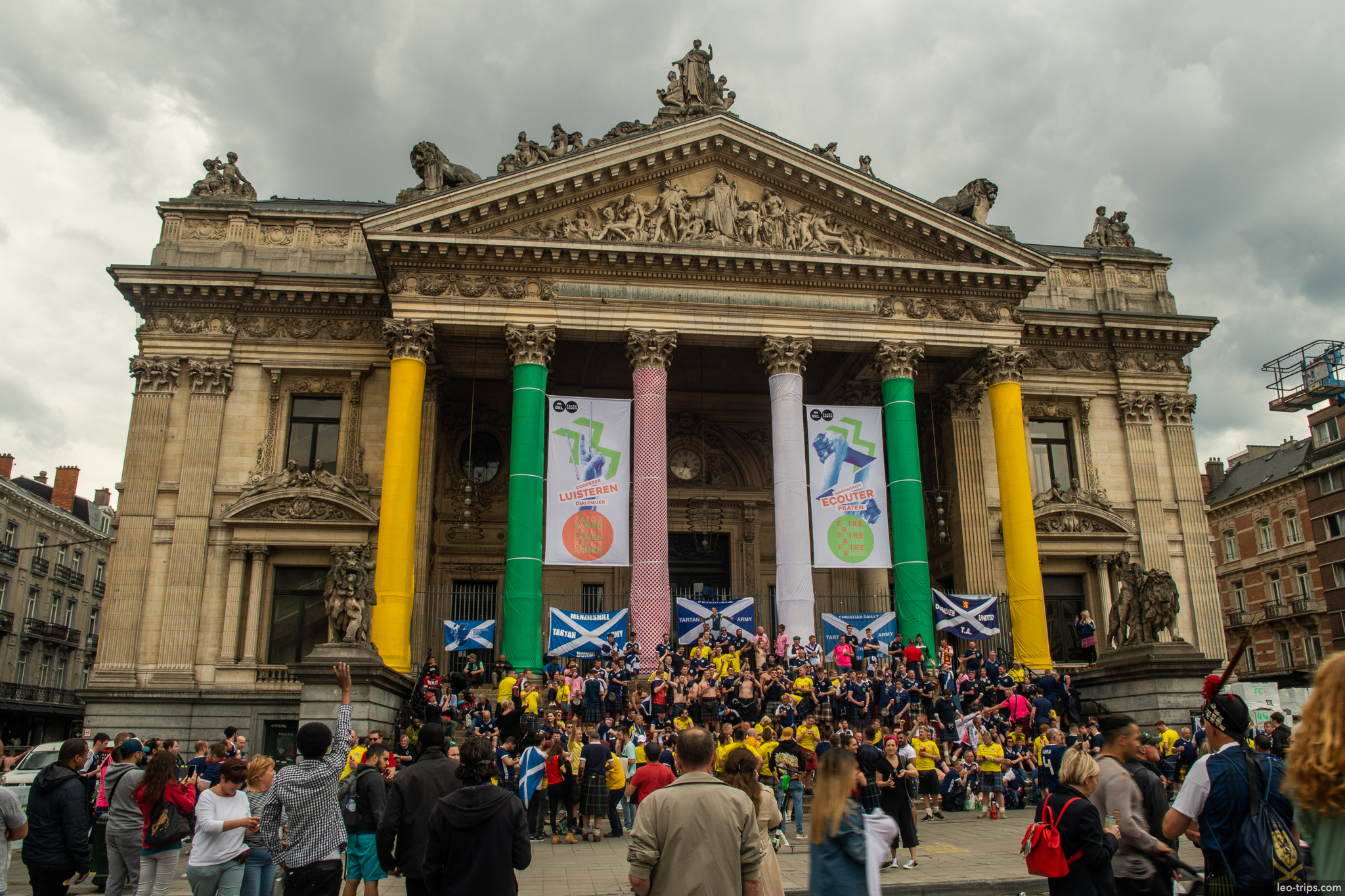 brussels bourse building scottish fans rally brussels