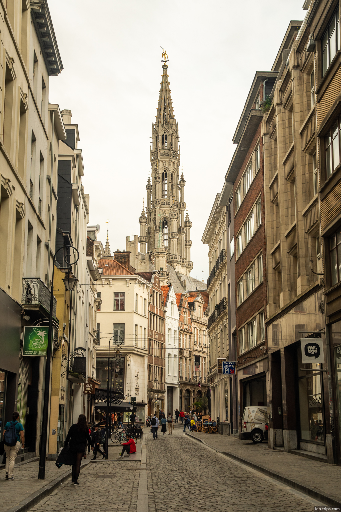 brussels old town street city hall tower view brussels