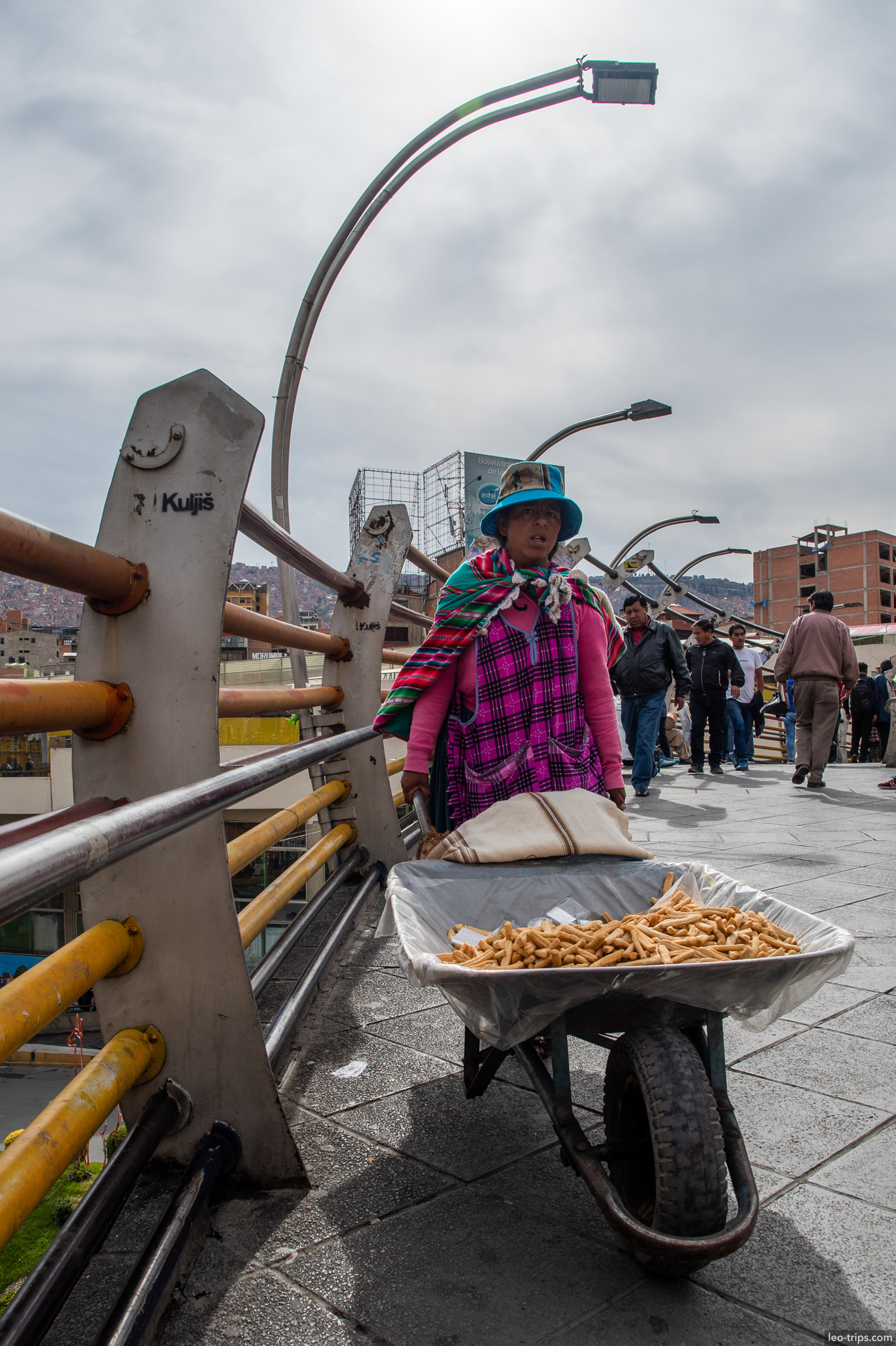 la paz aymara woman selling snacks wheelbarrow la paz