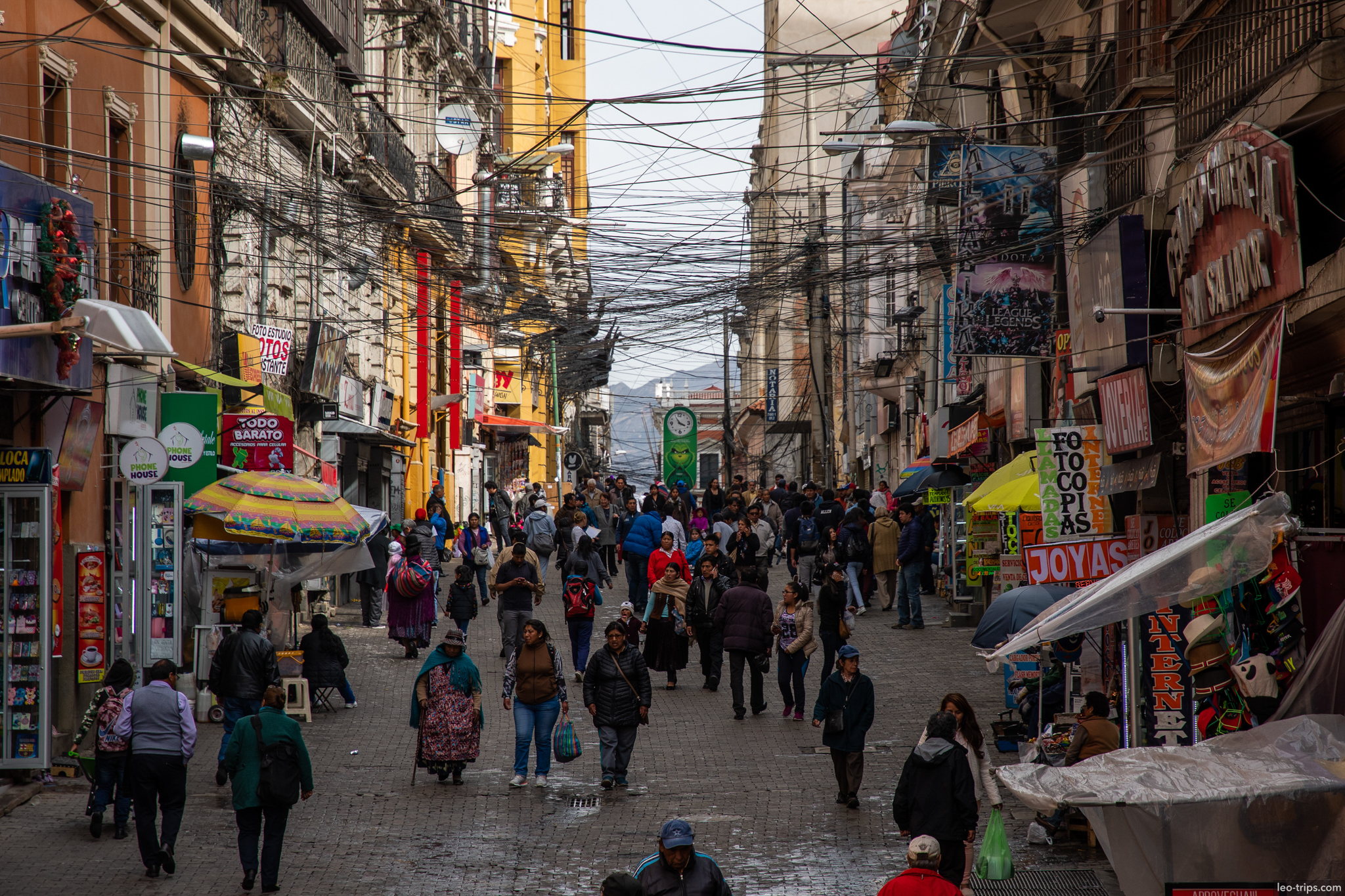 la paz crowded pedestrian street old town la paz