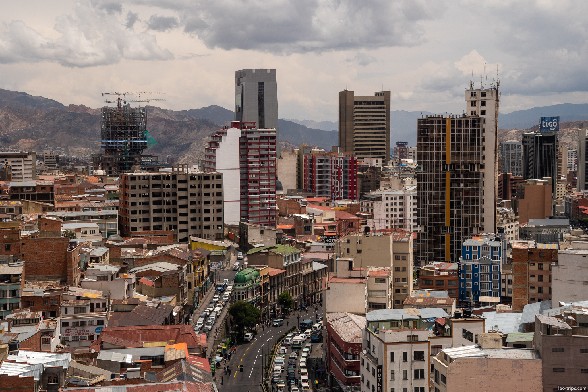 la paz downtown skyline tigo tower cranes la paz