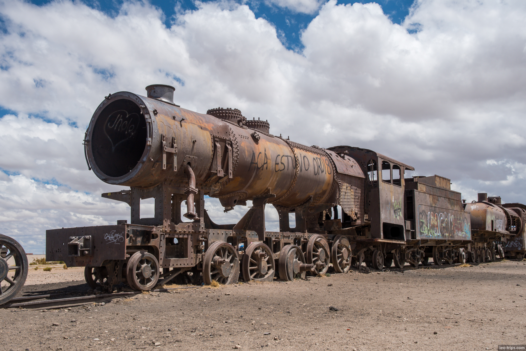 uyuni train cemetery steam locomotive front graffiti salar de uyuni