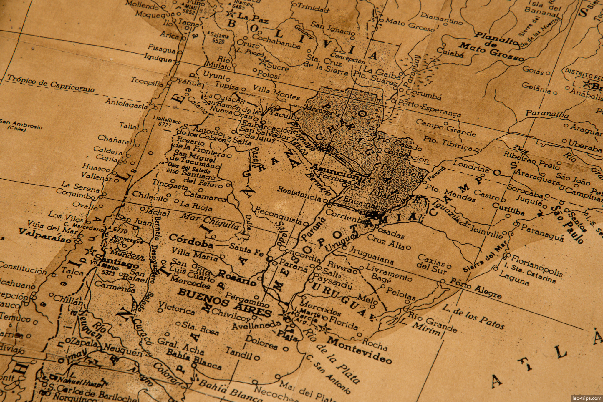 vintage map south america bolivia salar de uyuni