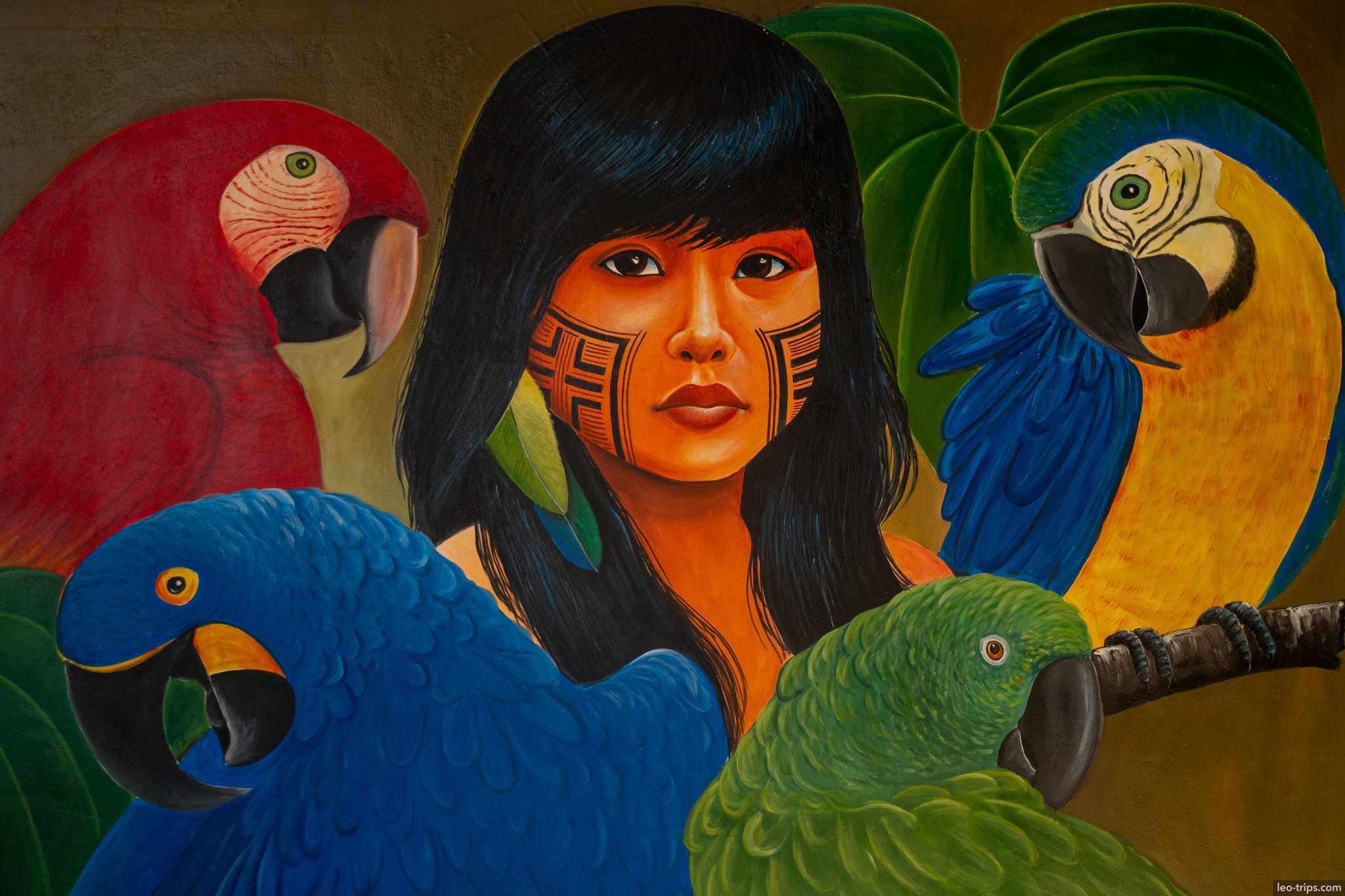 indigenous woman parrots painting alter do chao