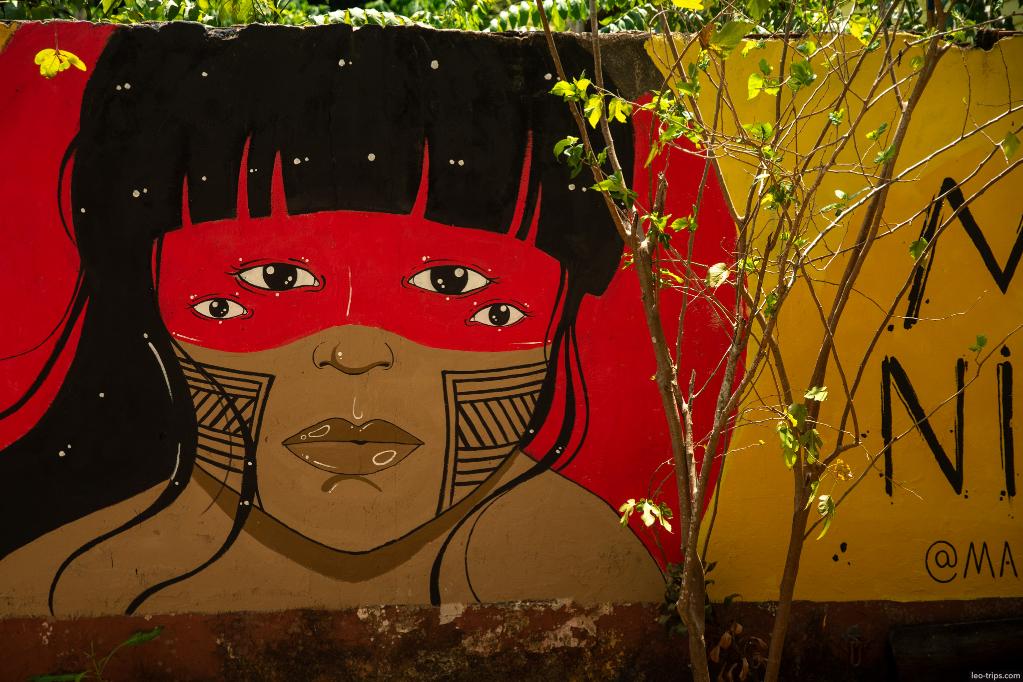 indigenous woman red headdress mural alter do chao