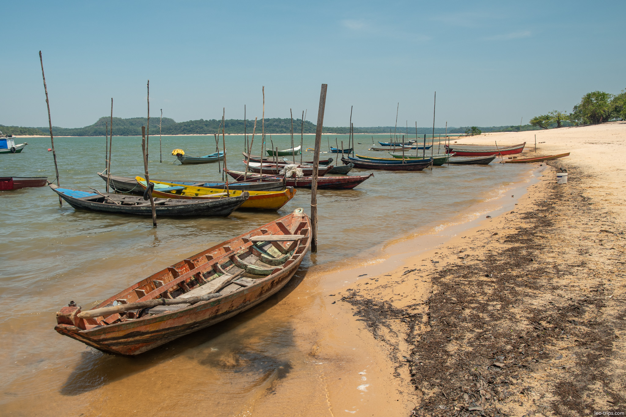 wooden boats beached shore alter do chao