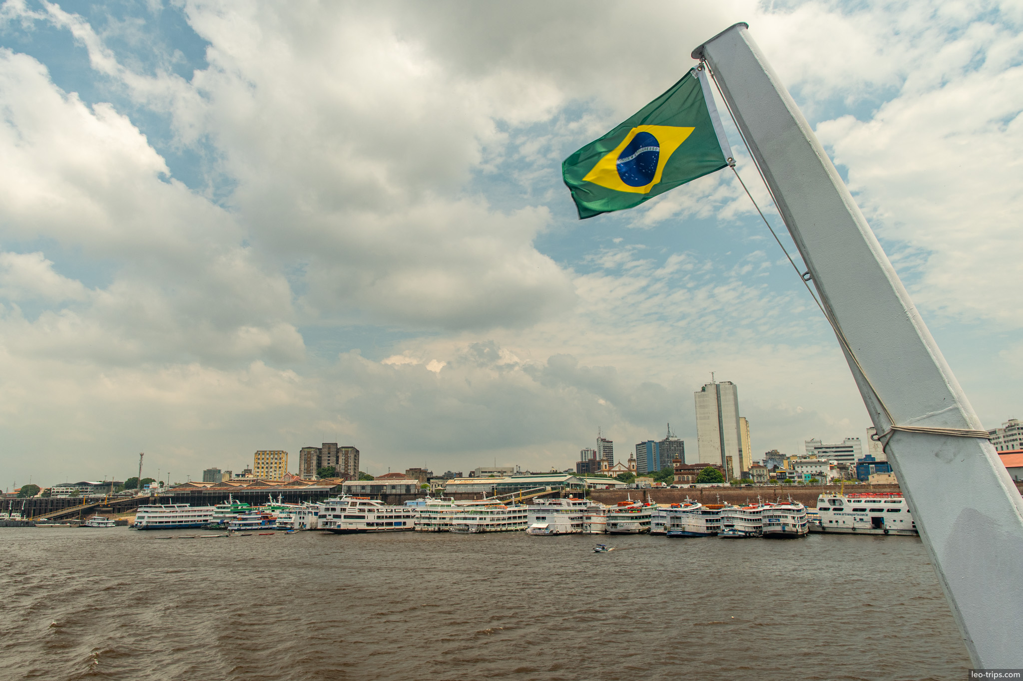 brazil flag on boat amazon river