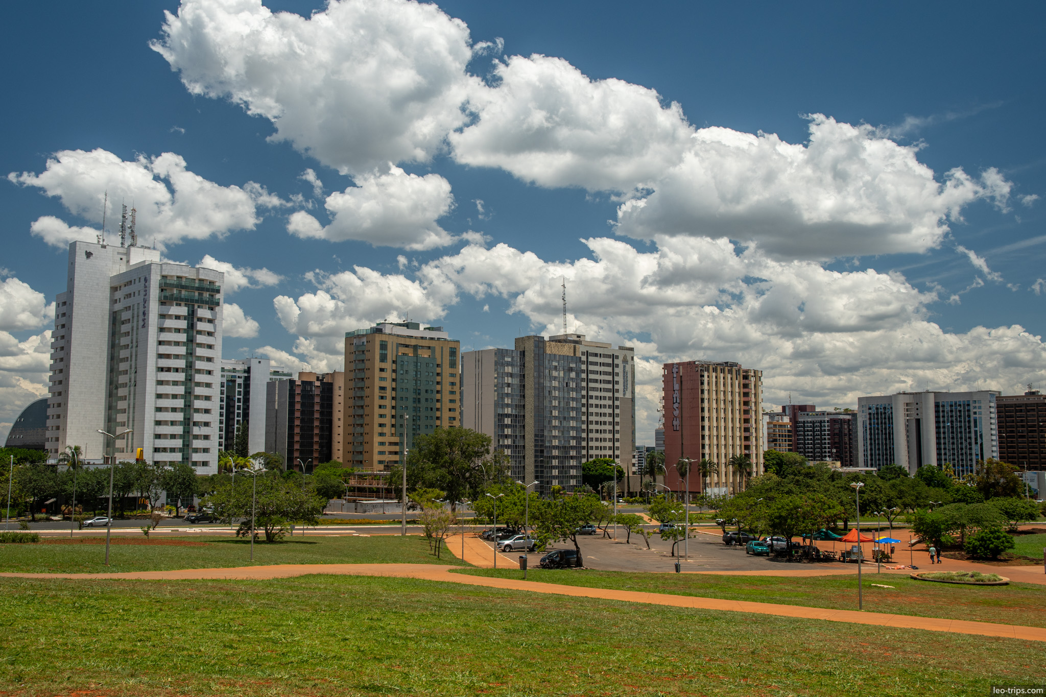 hotel sector skyline under cumulus clouds brasilia