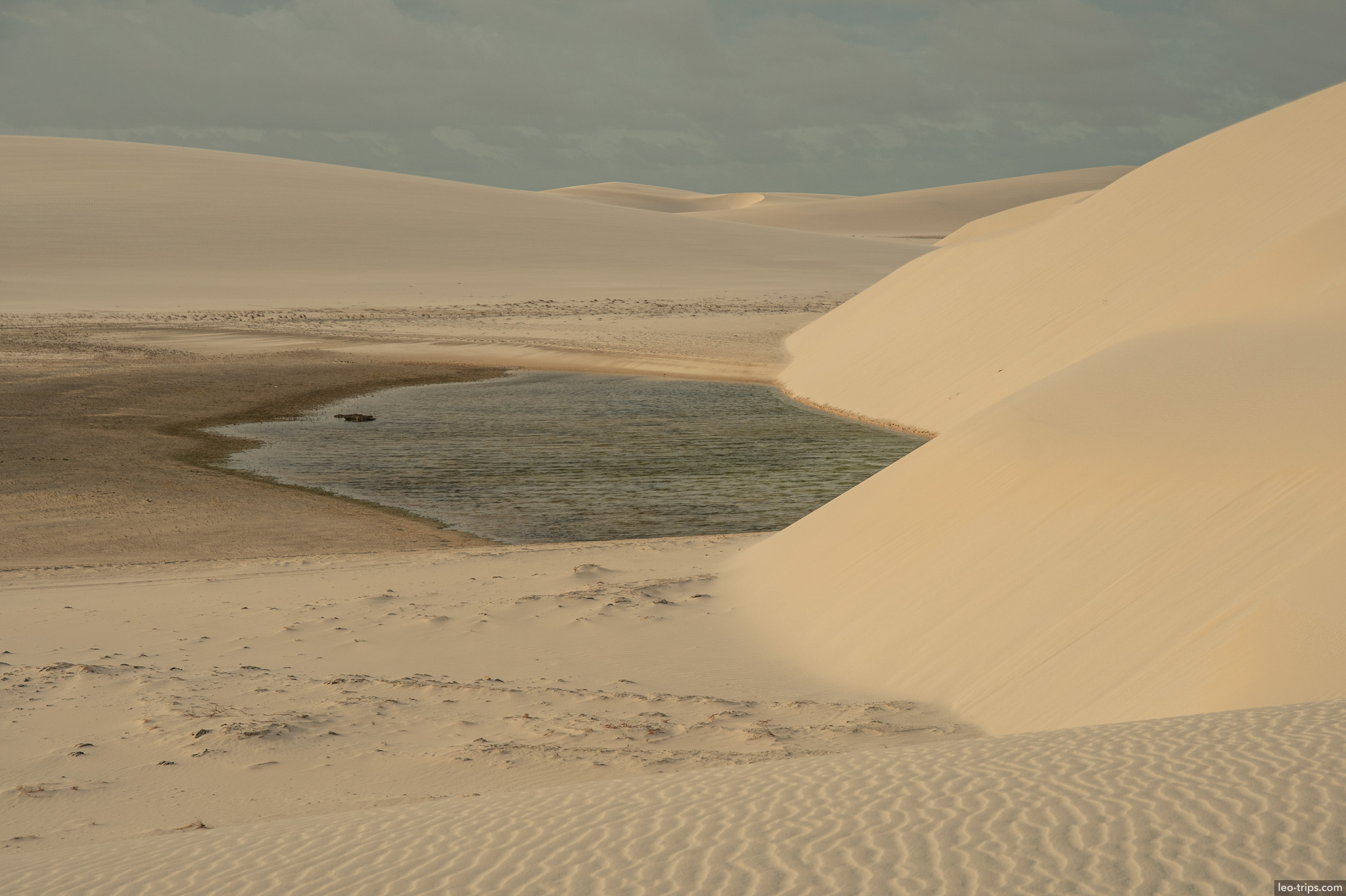 lagoon between white sand dunes lencois lencois maranhenses
