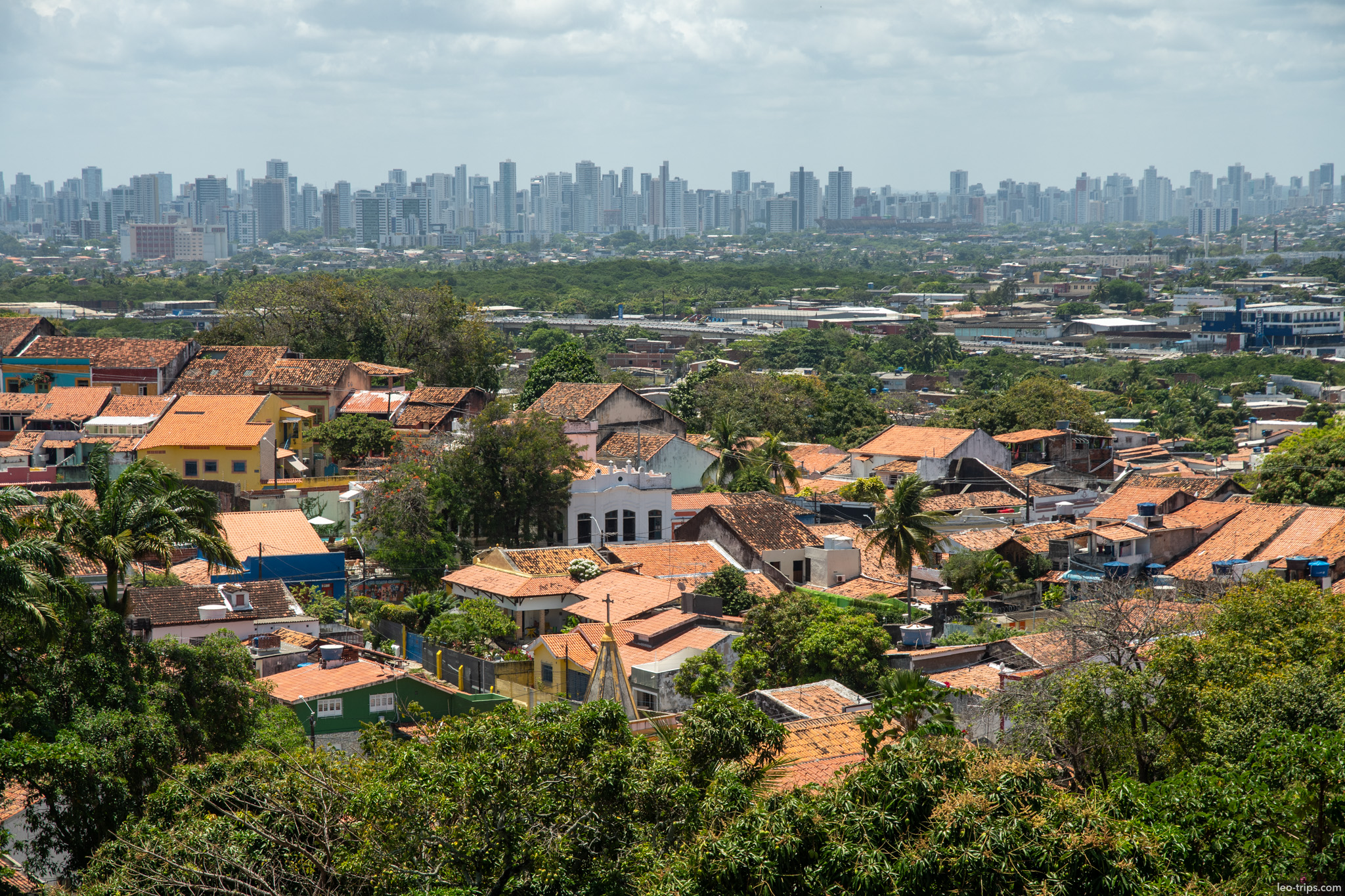 aerial view olinda red rooftops recife skyline background olinda