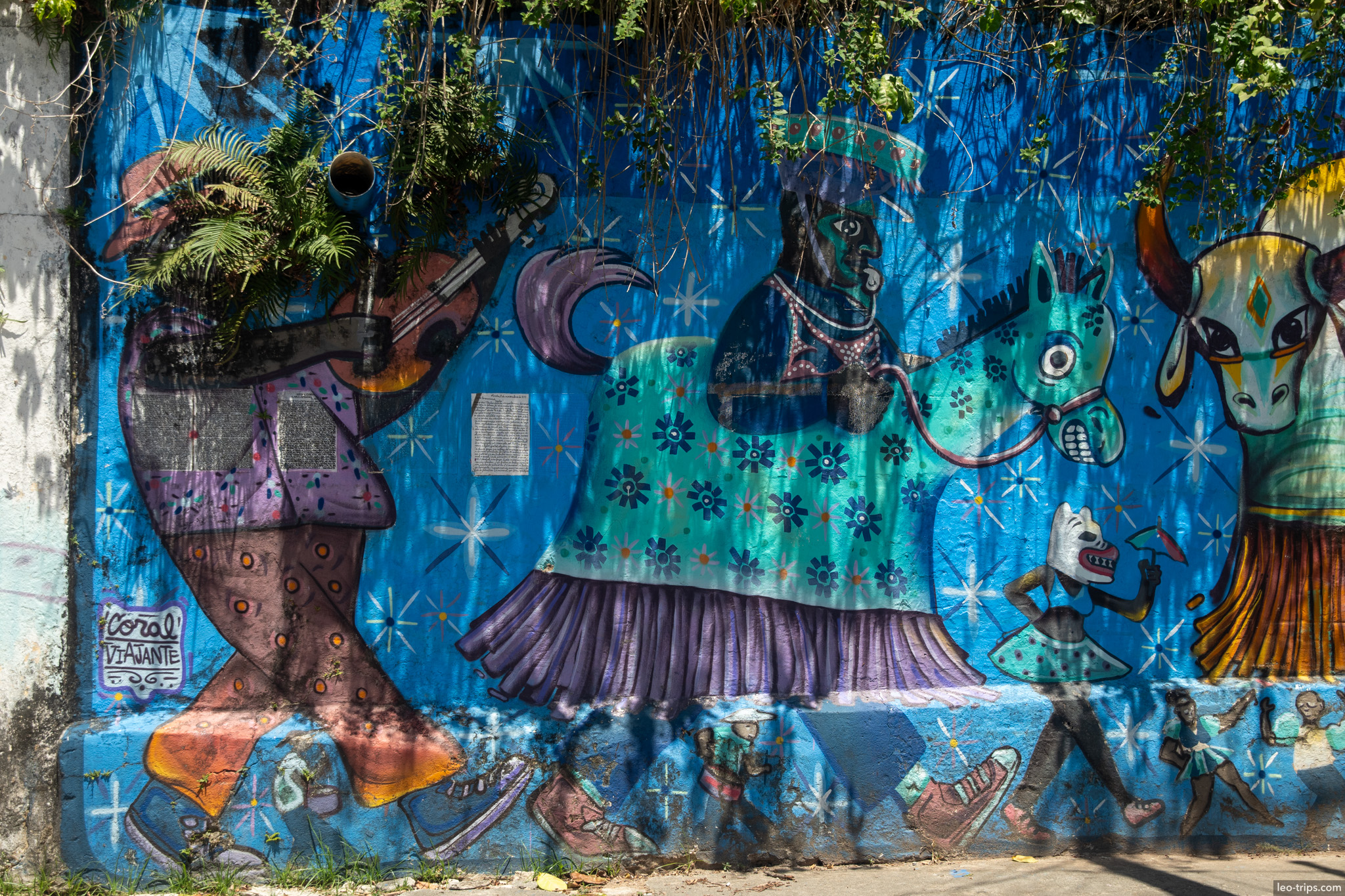 blue street art mural bumba meu boi folk characters olinda olinda