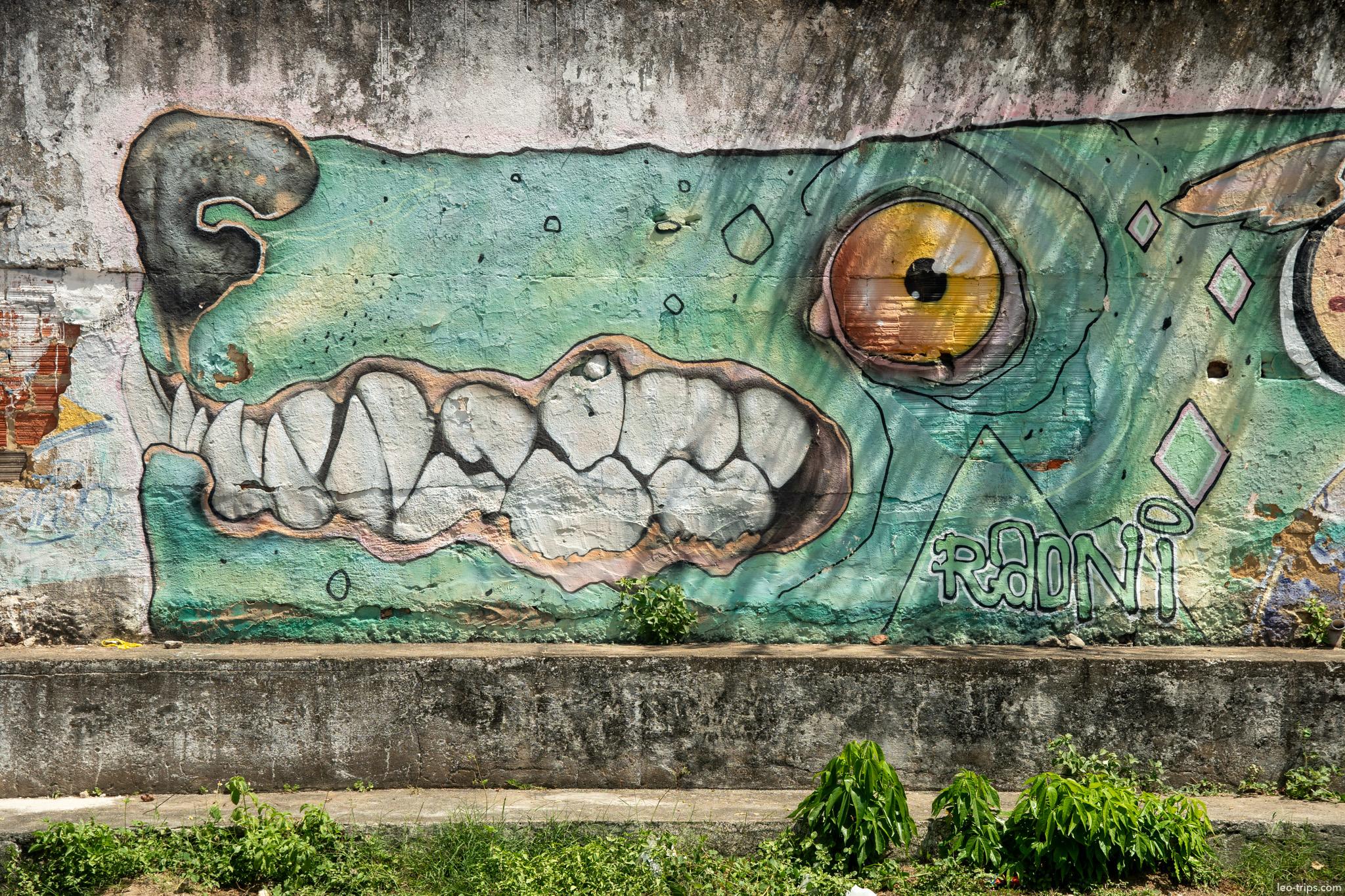 green monster graffiti mural teeth eye olinda olinda