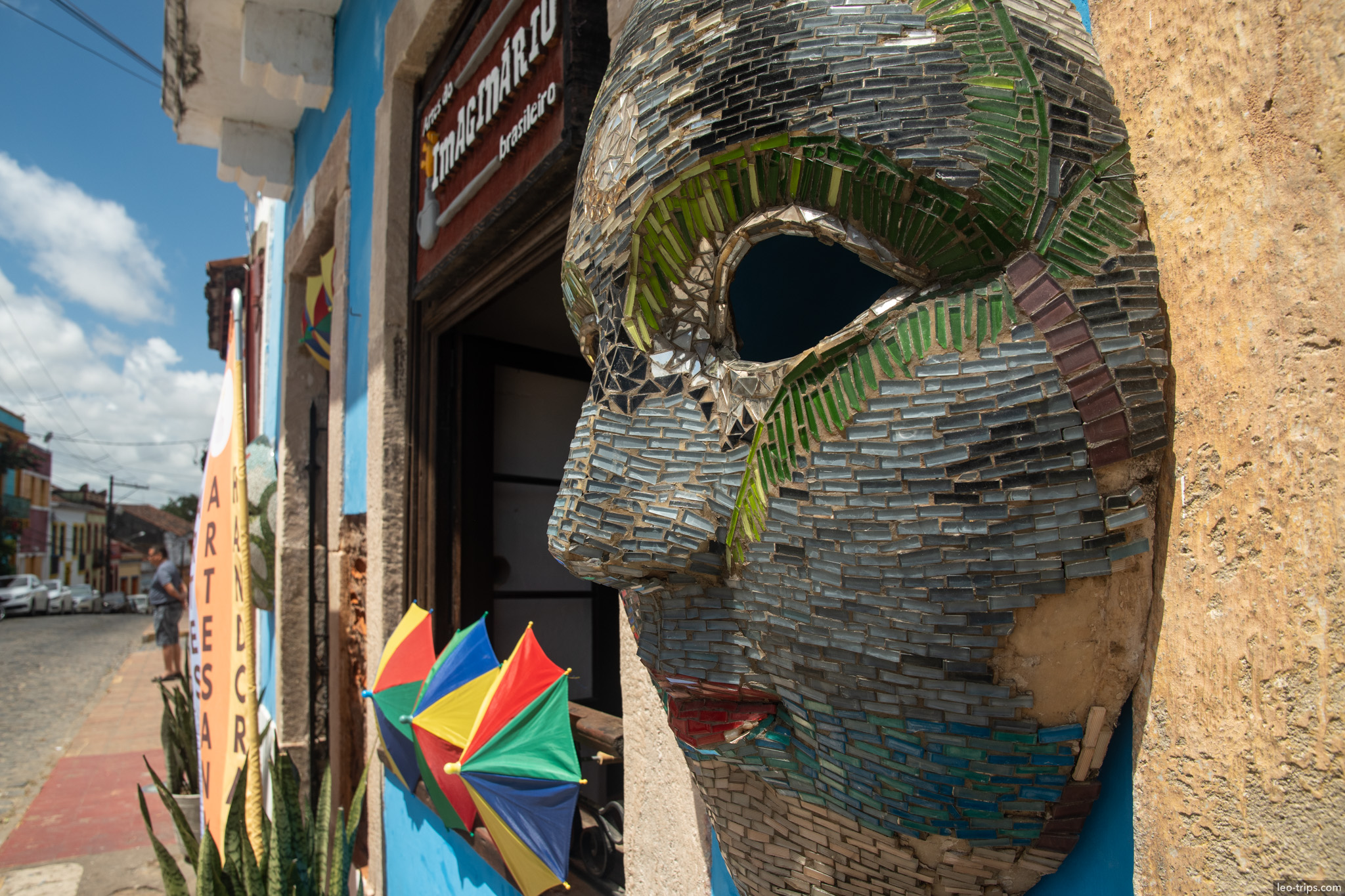 large mosaic carnival mask sculpture souvenir shop olinda olinda