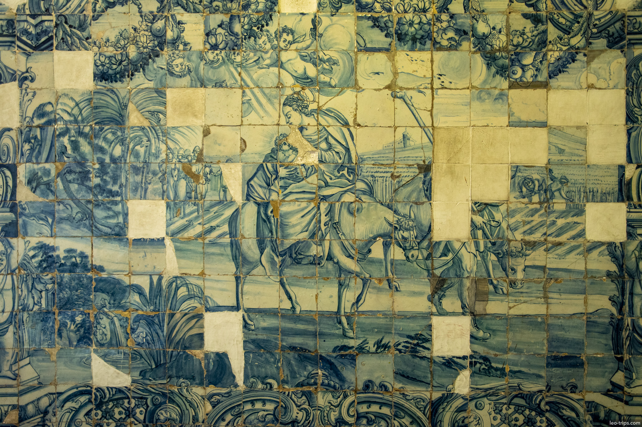 portuguese blue azulejo tiles biblical scene church interior olinda