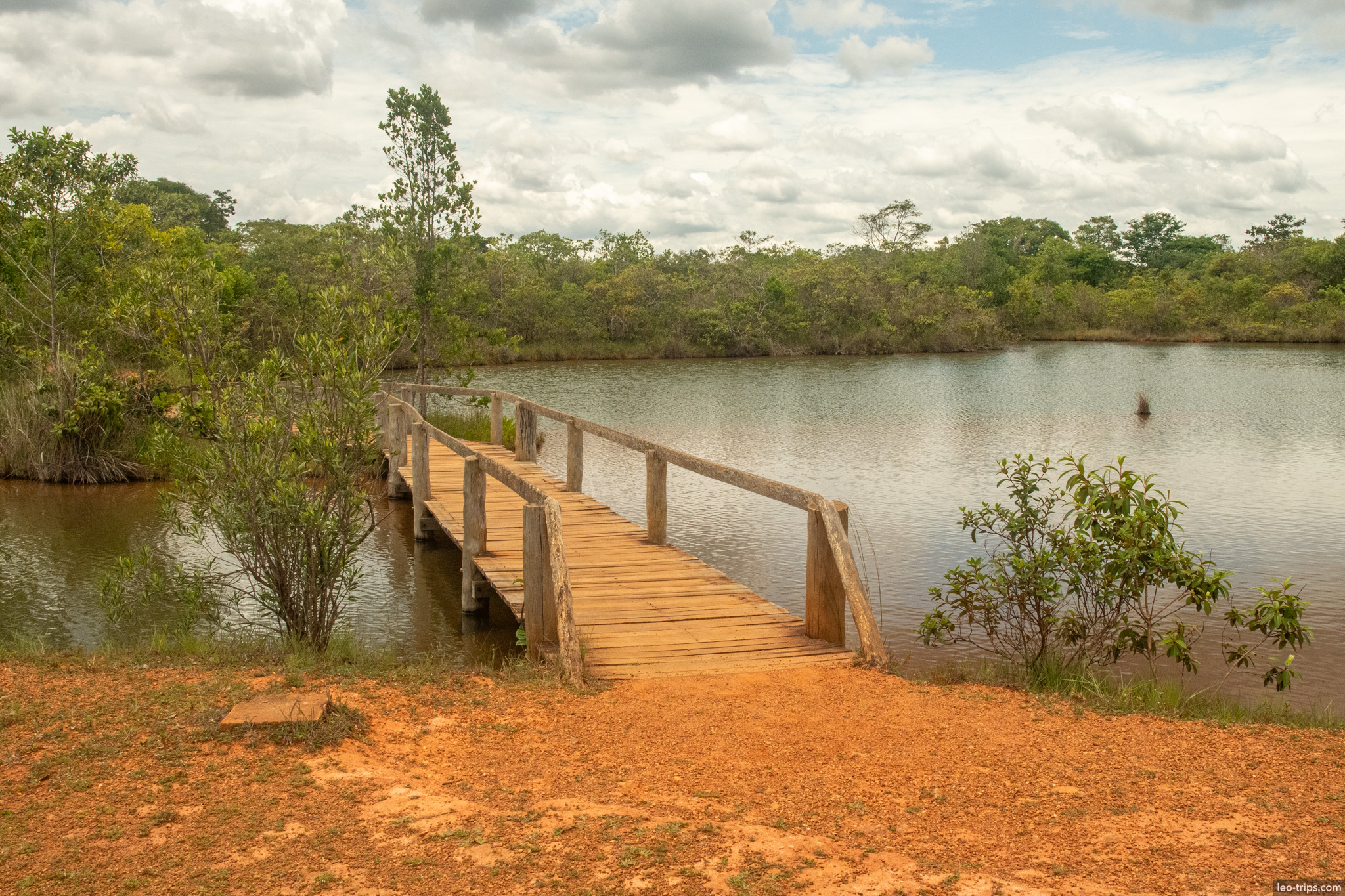 wooden footbridge over pond brasilia national park parque nacional de brasilia