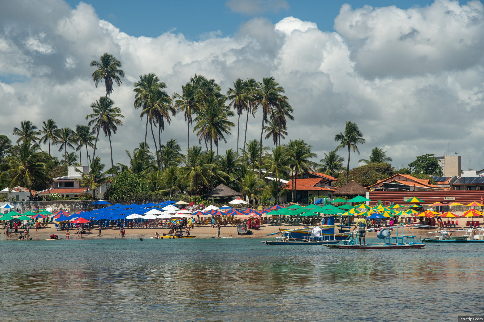porto de galinhas beach umbrellas palms from water porto de galinhas