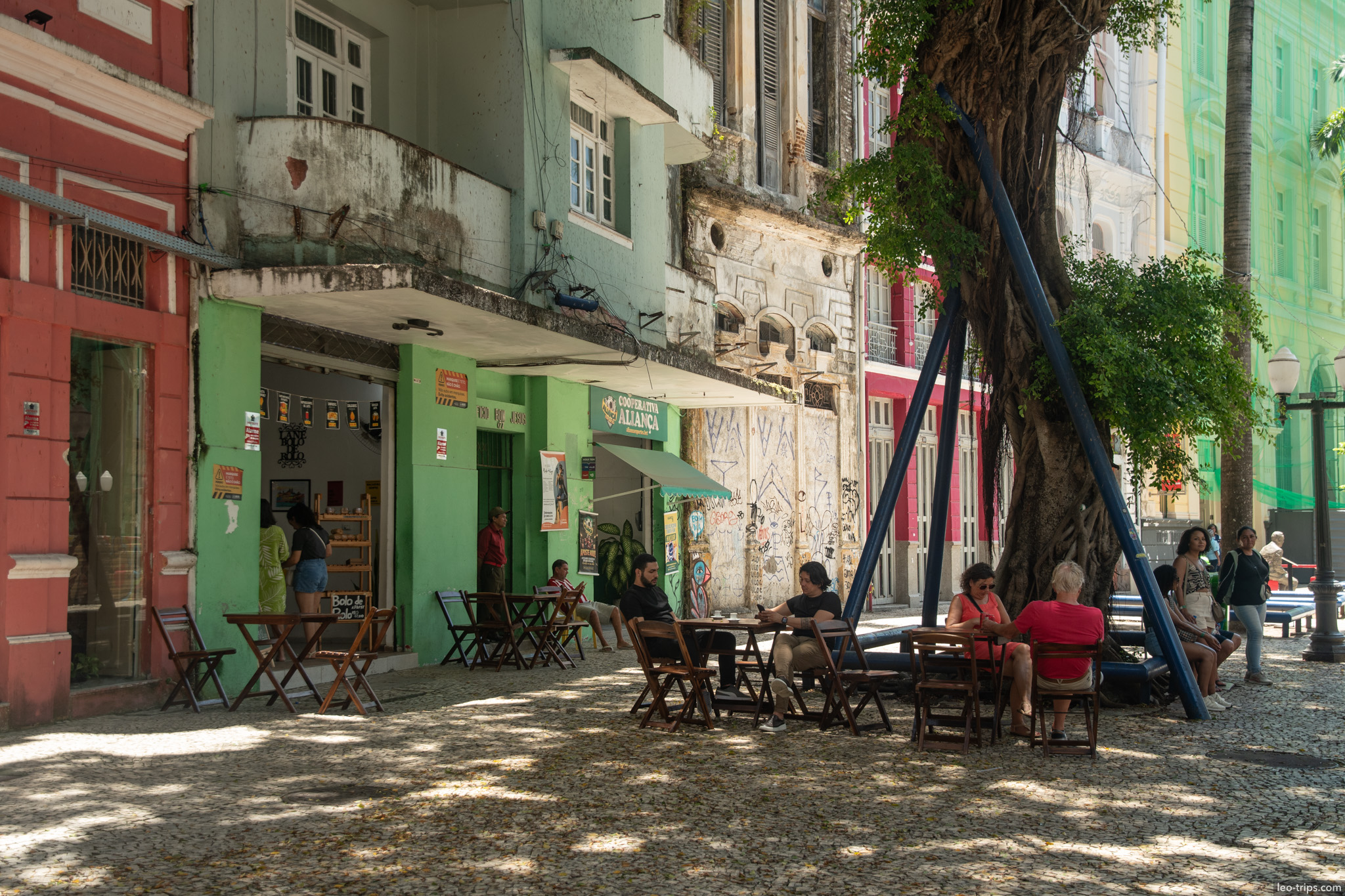 colorful cafe cobblestone street recife antigo recife