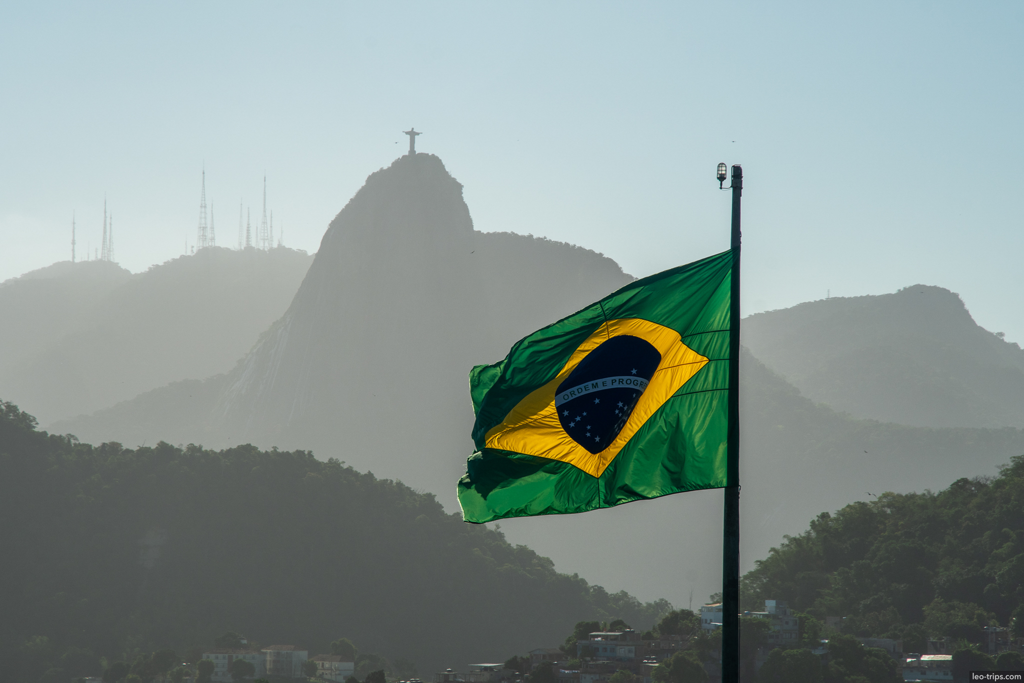 brazil flag christ redeemer corcovado mountain rio de janeiro