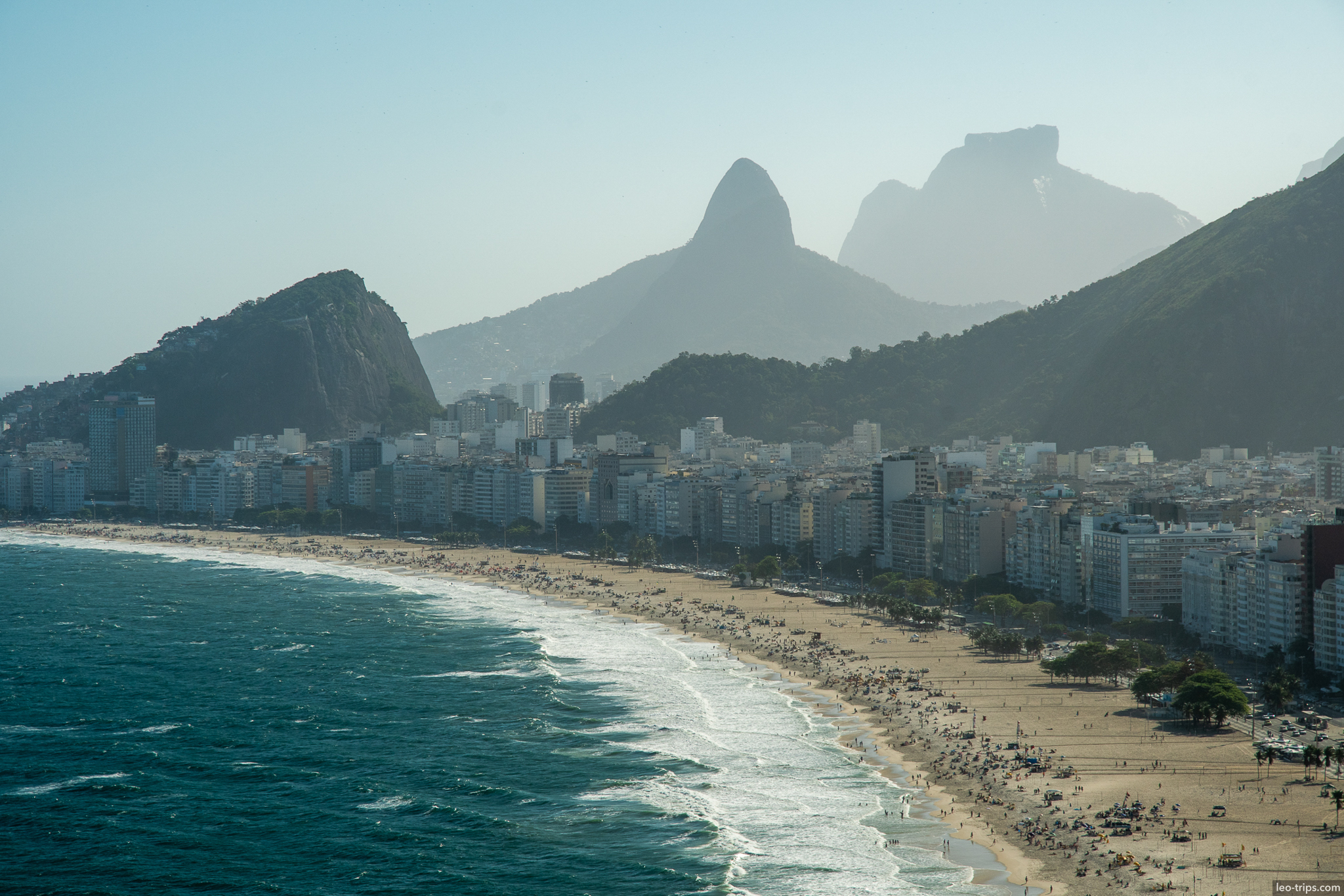copacabana beach aerial view two brothers mountain rio de janeiro