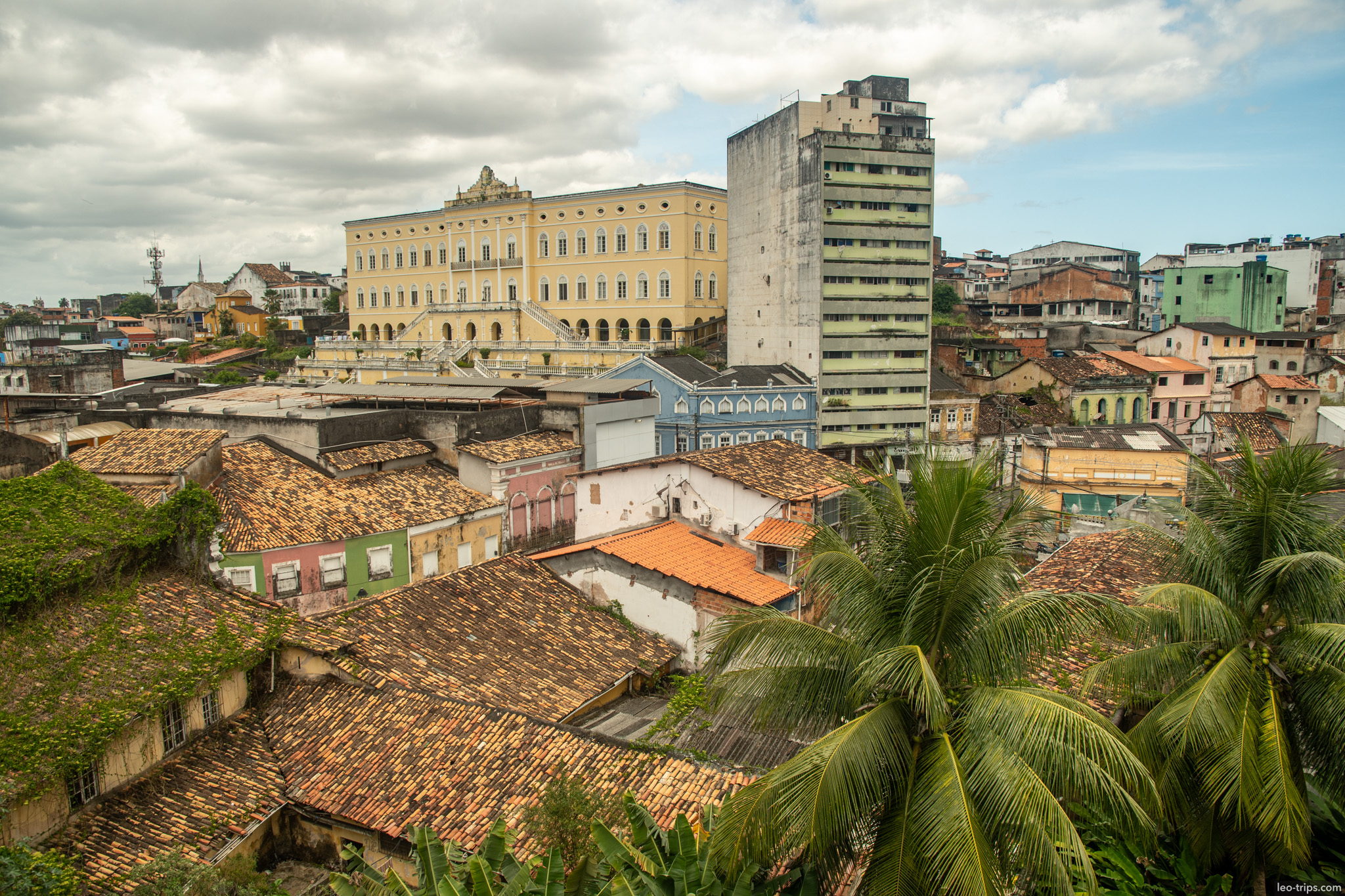 aerial rooftops yellow palace old town salvador salvador