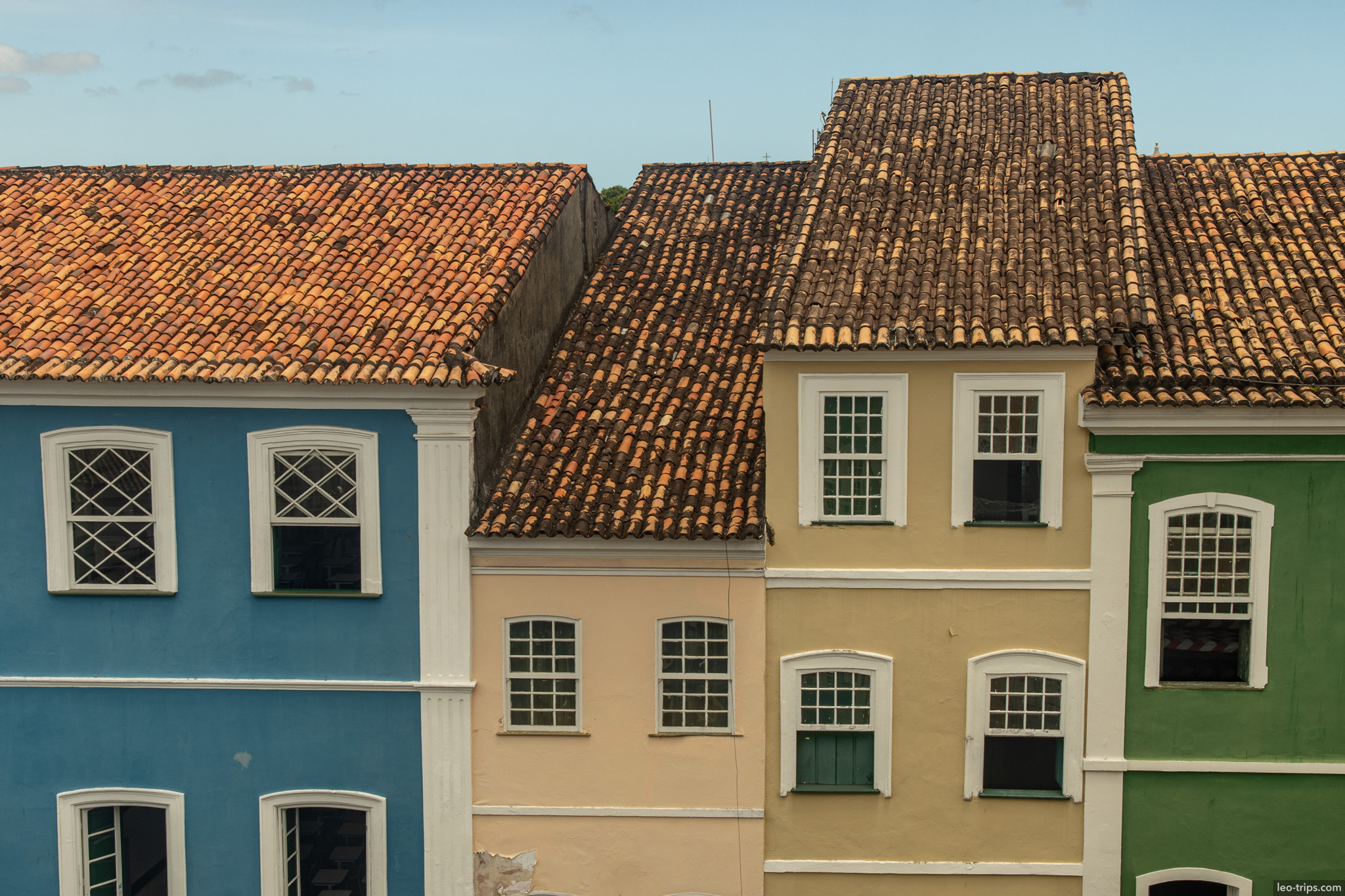 colorful colonial facades tiled roofs closeup pelourinho salvador