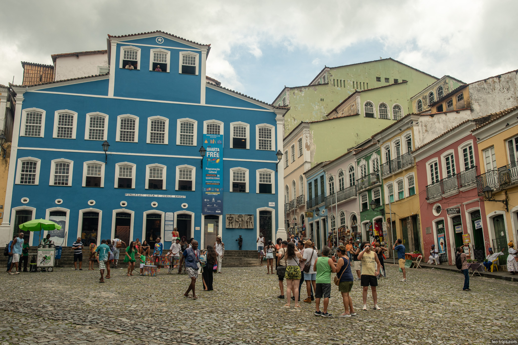 largo do pelourinho blue house tourists colorful square salvador
