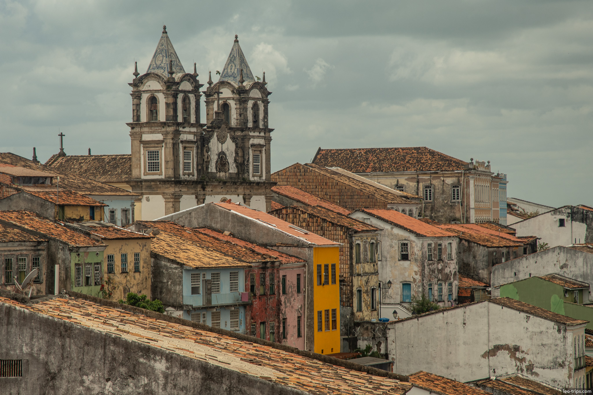 twin tower church rooftops yellow house pelourinho salvador salvador