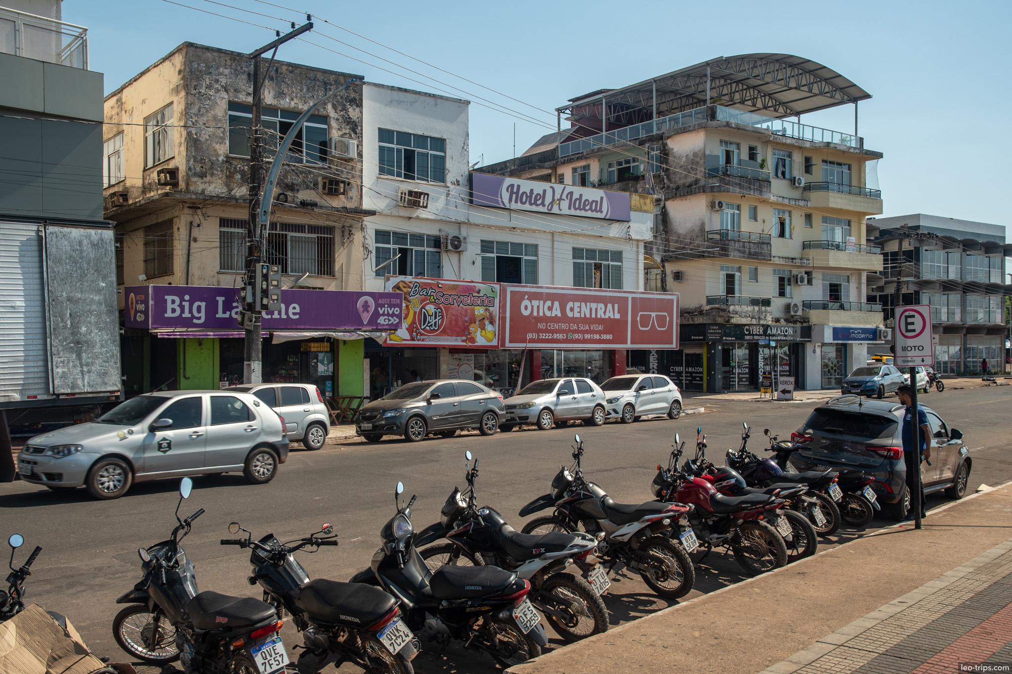 downtown street motorcycles parked santarem