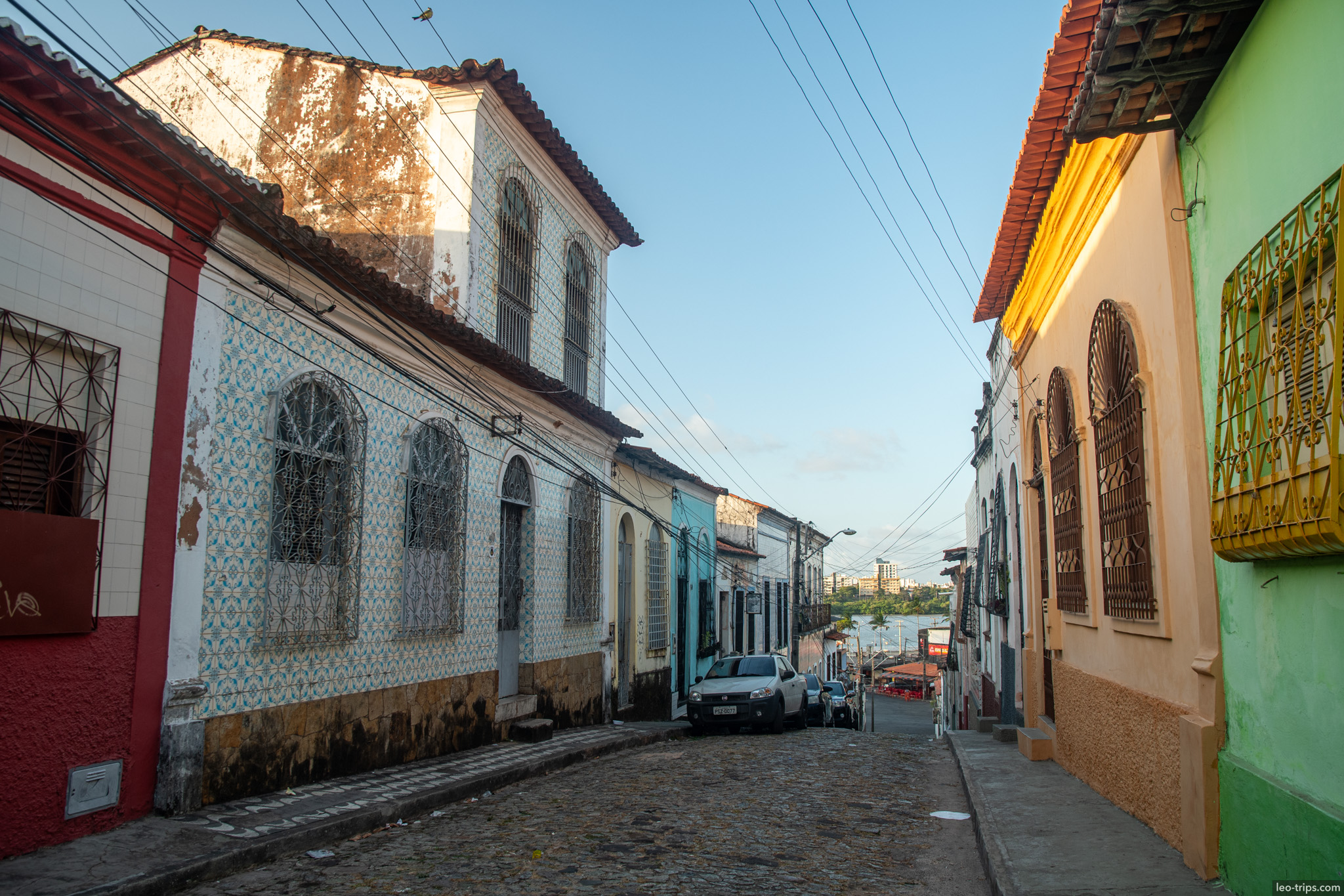 colorful azulejo street sunset sao luis