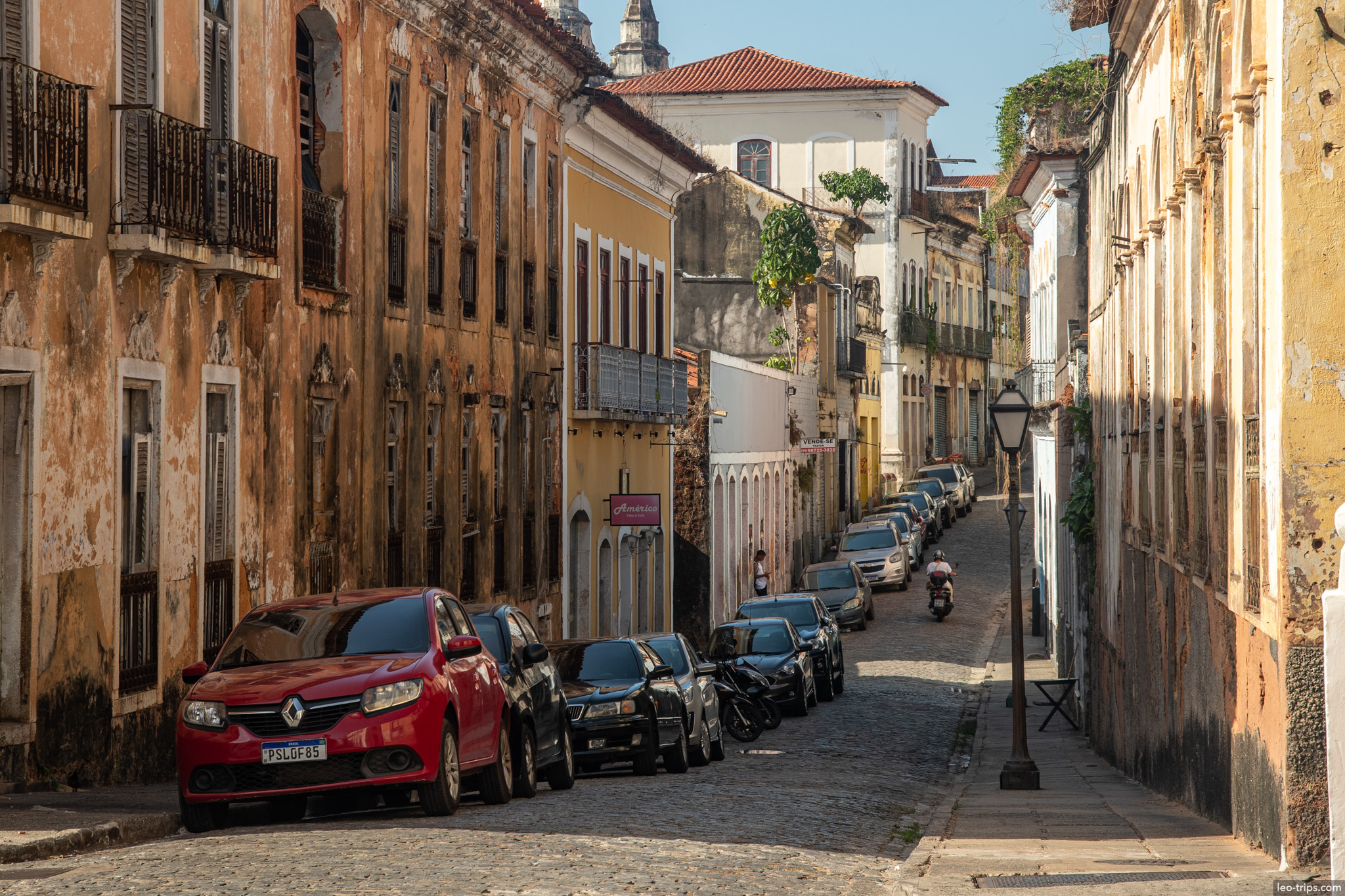 narrow street sobrados church tower sao luis