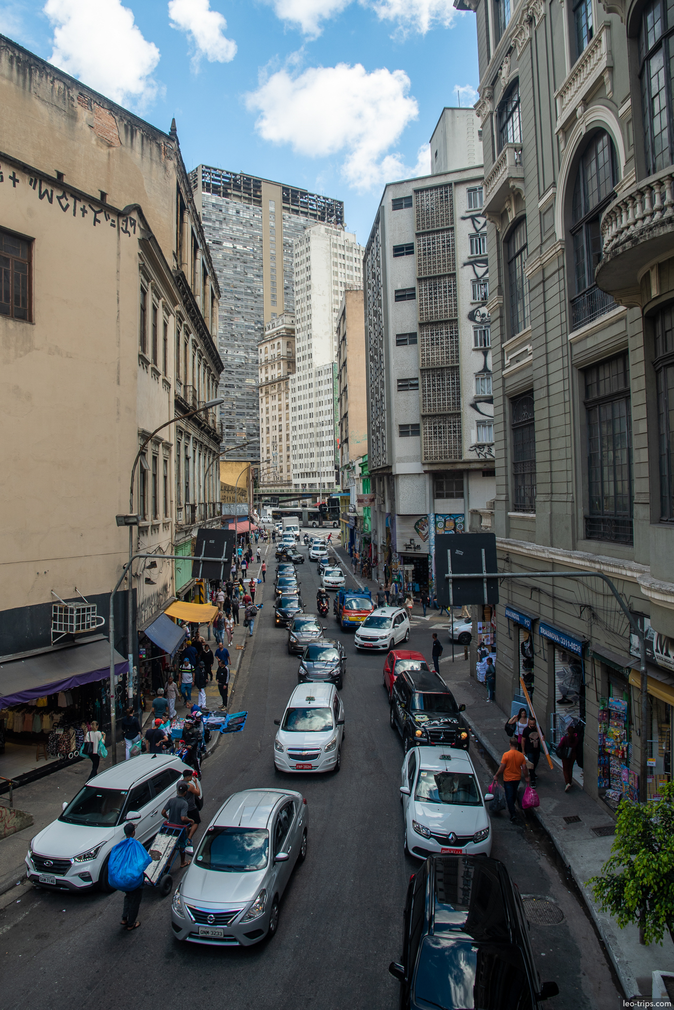 busy downtown street pedestrians sao paulo