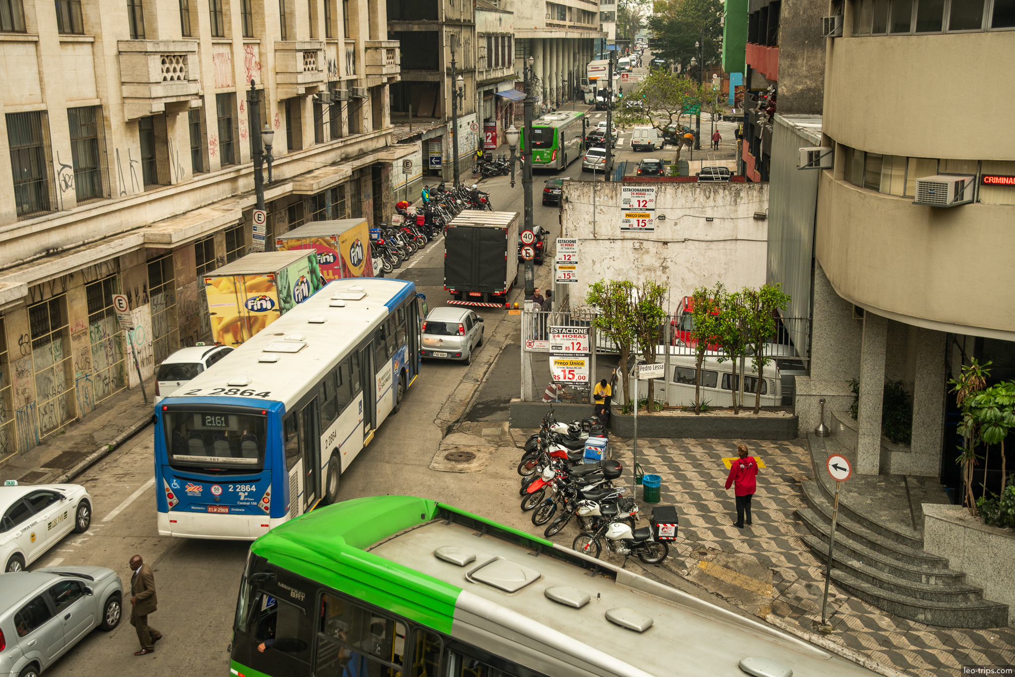 downtown street buses aerial sao paulo