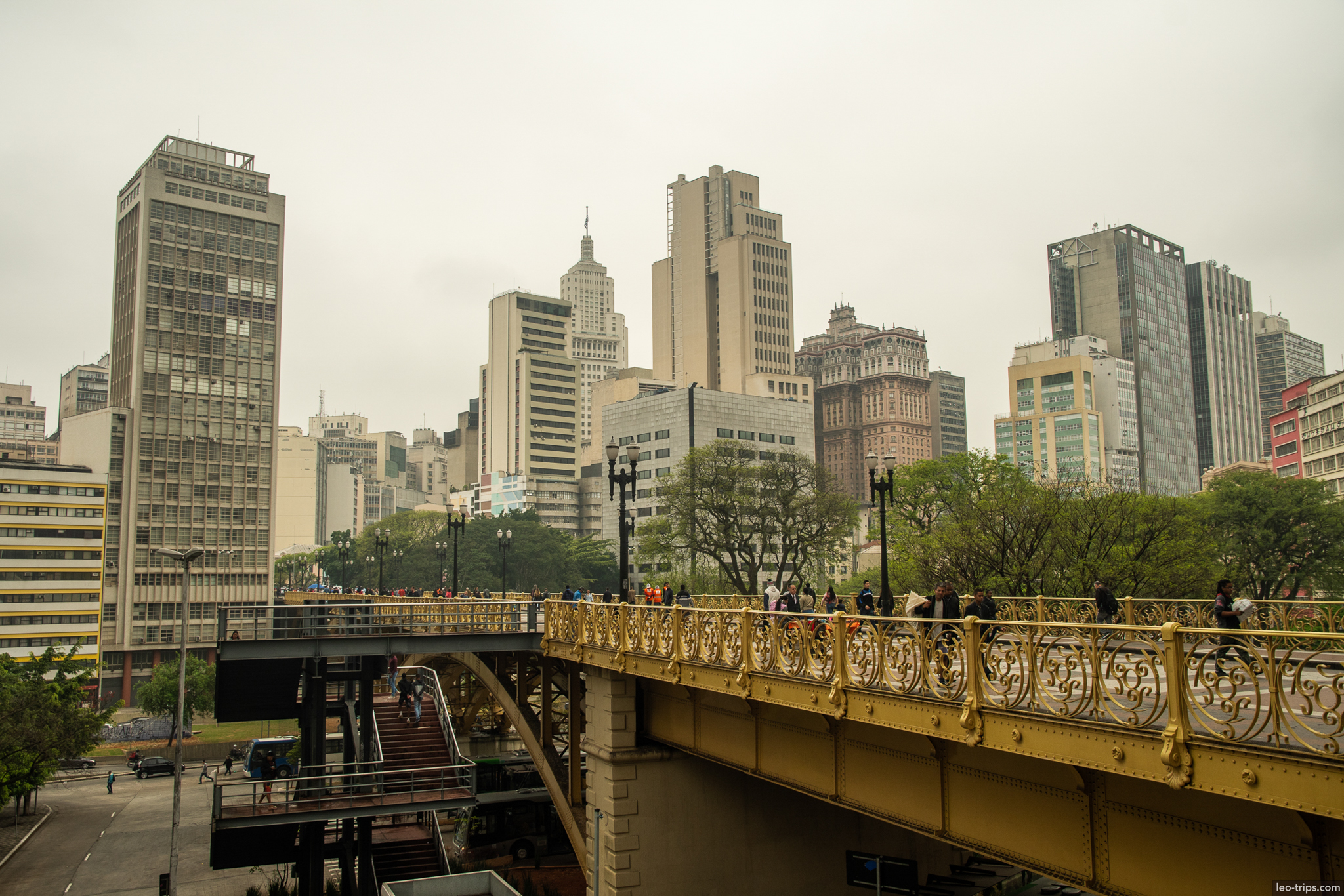 yellow ornate bridge skyline sao paulo