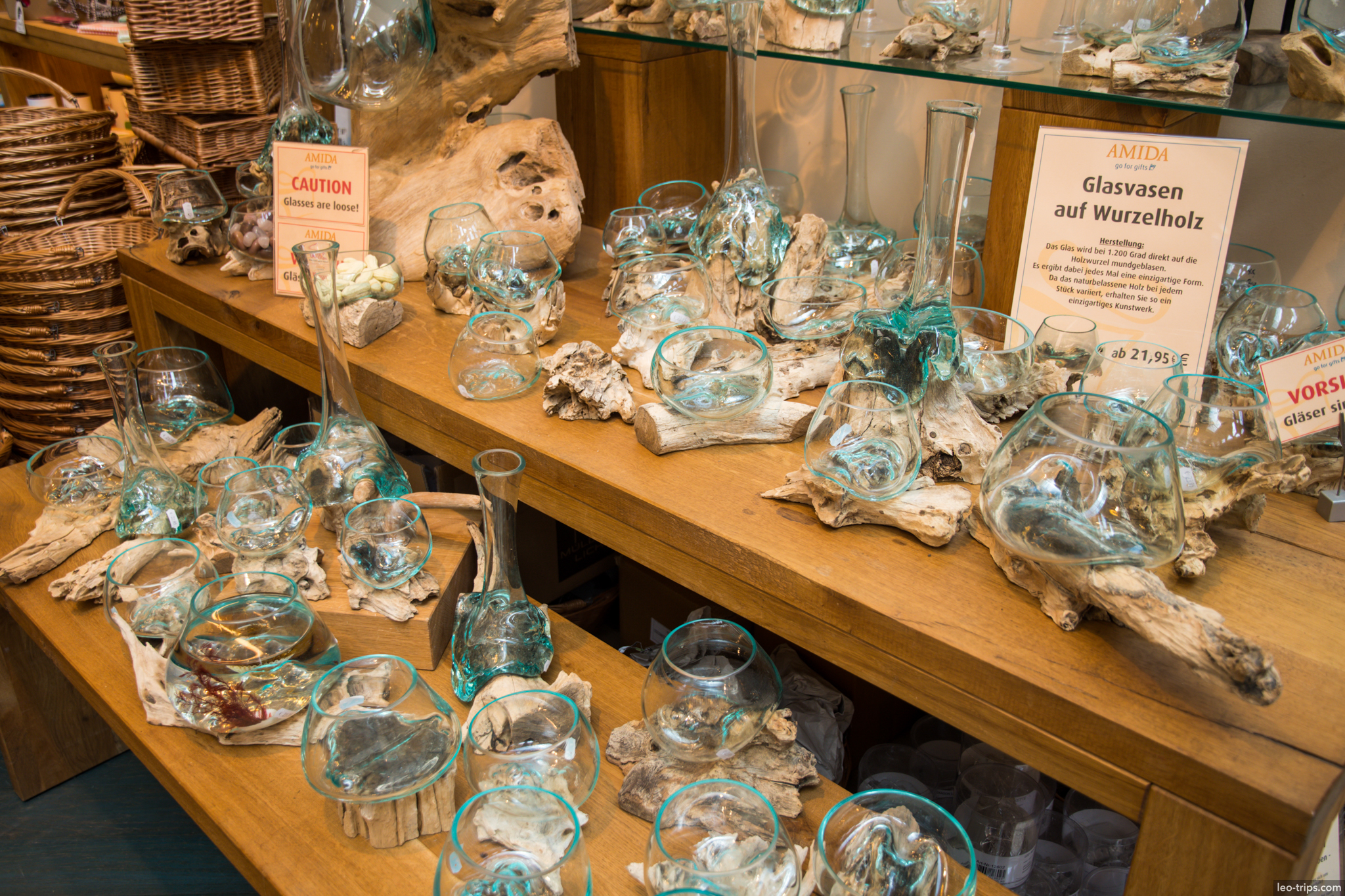 amida glass vases on driftwood shop dresden