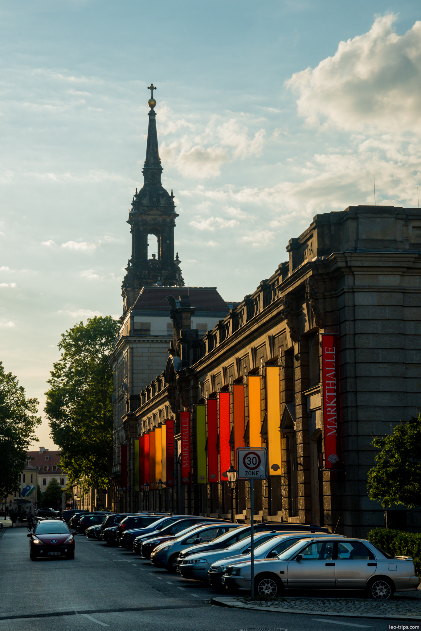 dresden markthalle dreikoenigskirche tower evening 1 dresden