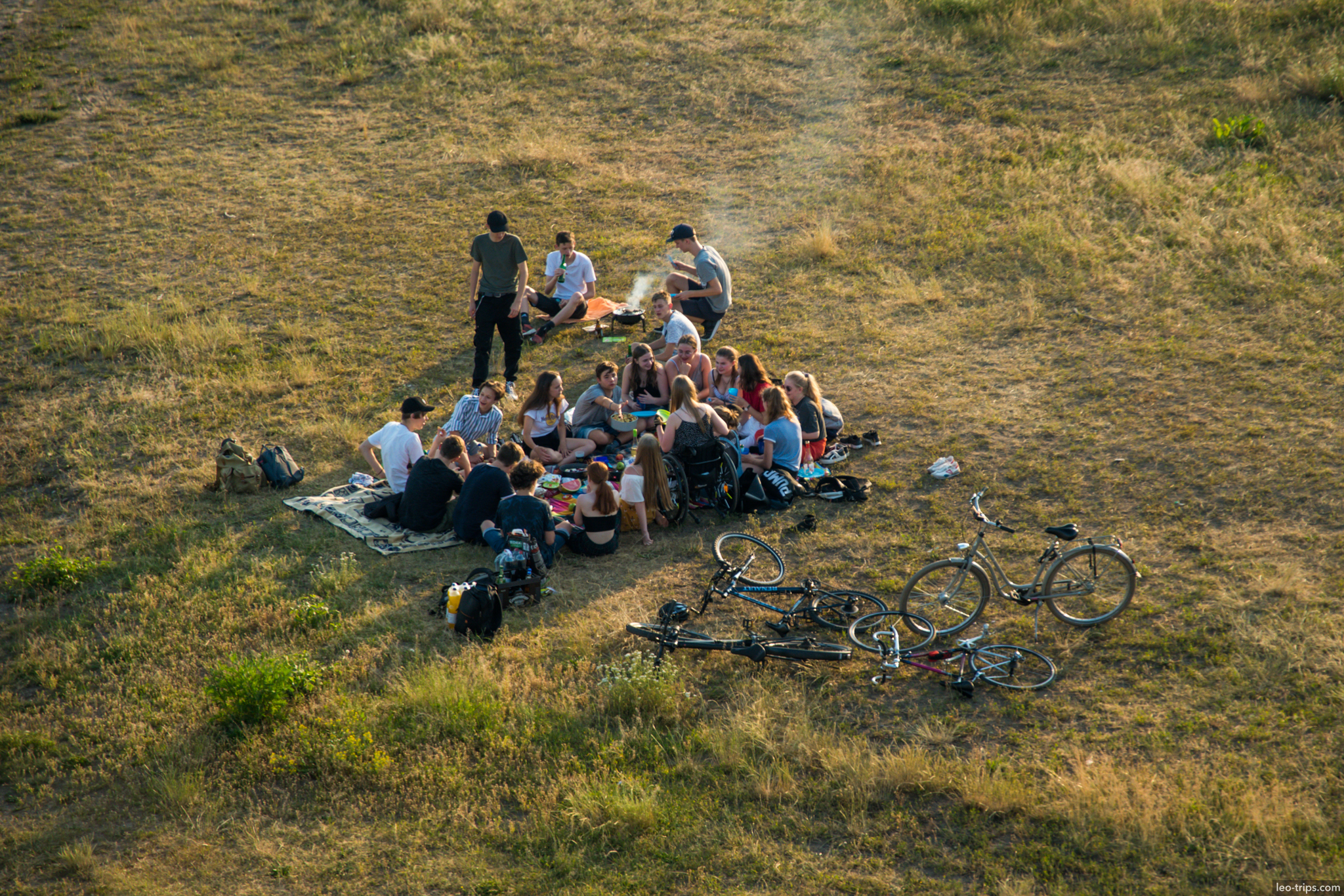 youth picnic barbecue elbe meadow aerial dresden