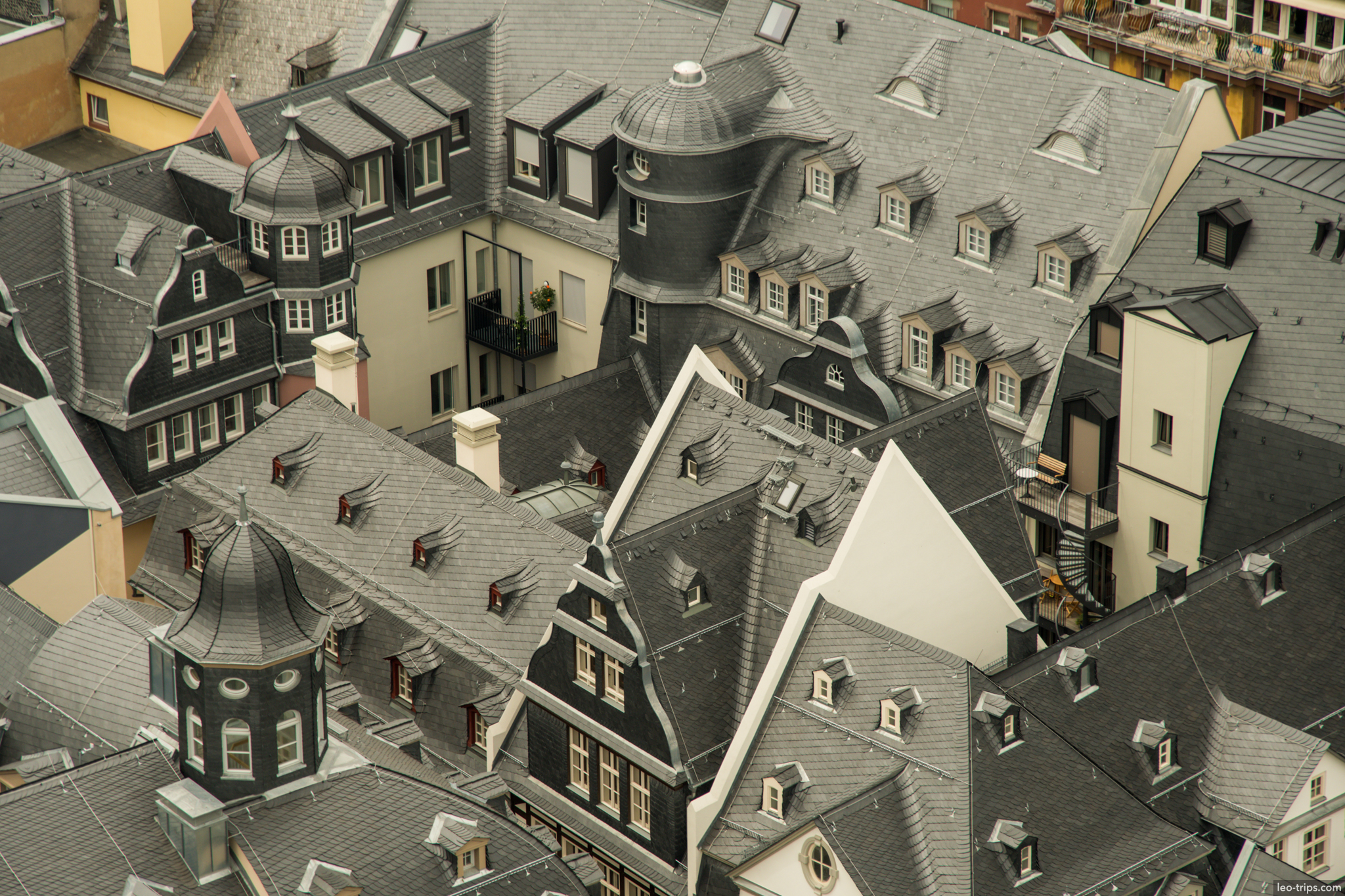frankfurt altstadt slate rooftops aerial frankfurt