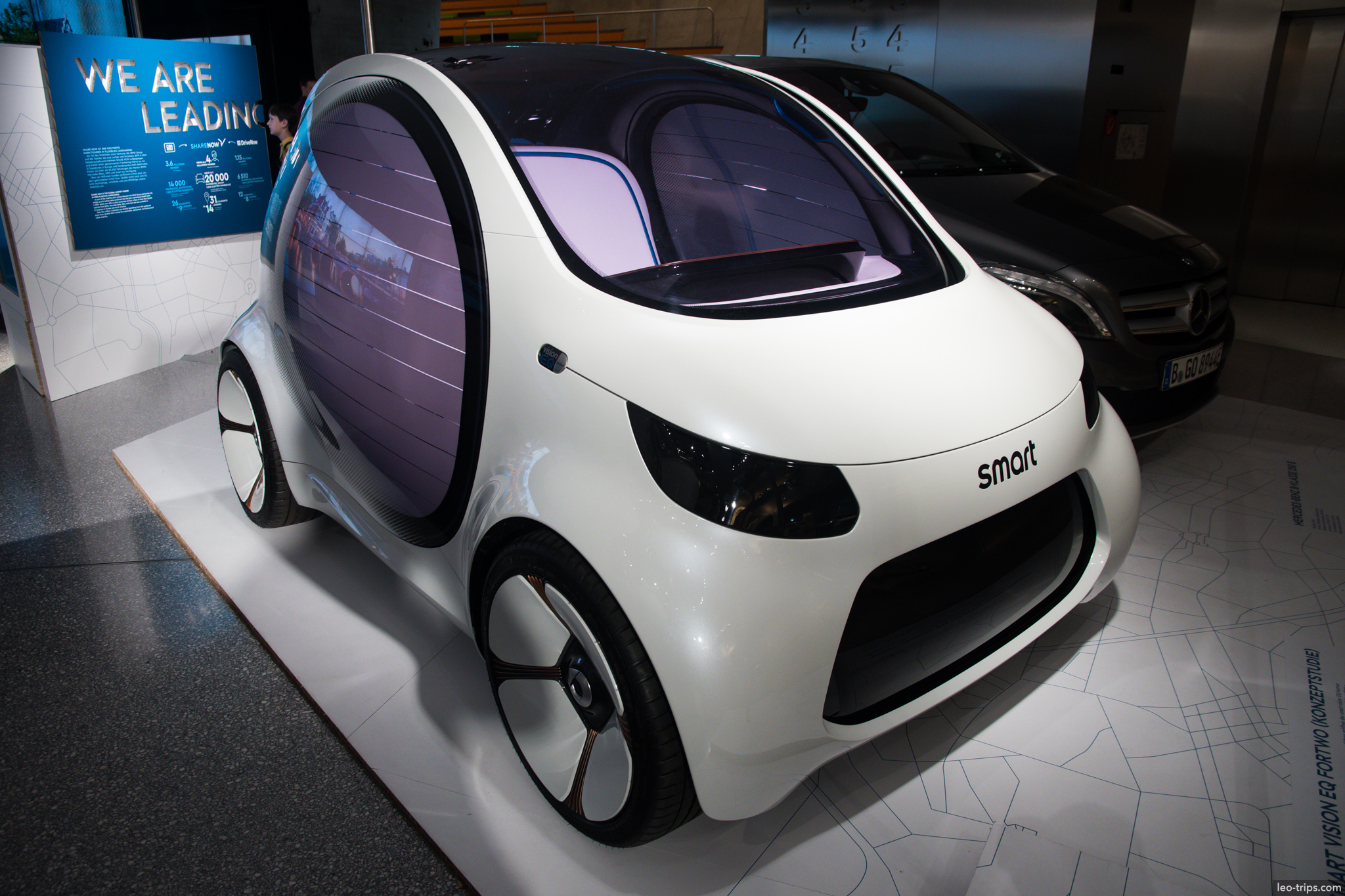 smart vision eq fortwo autonomous concept white mercedes benz museum