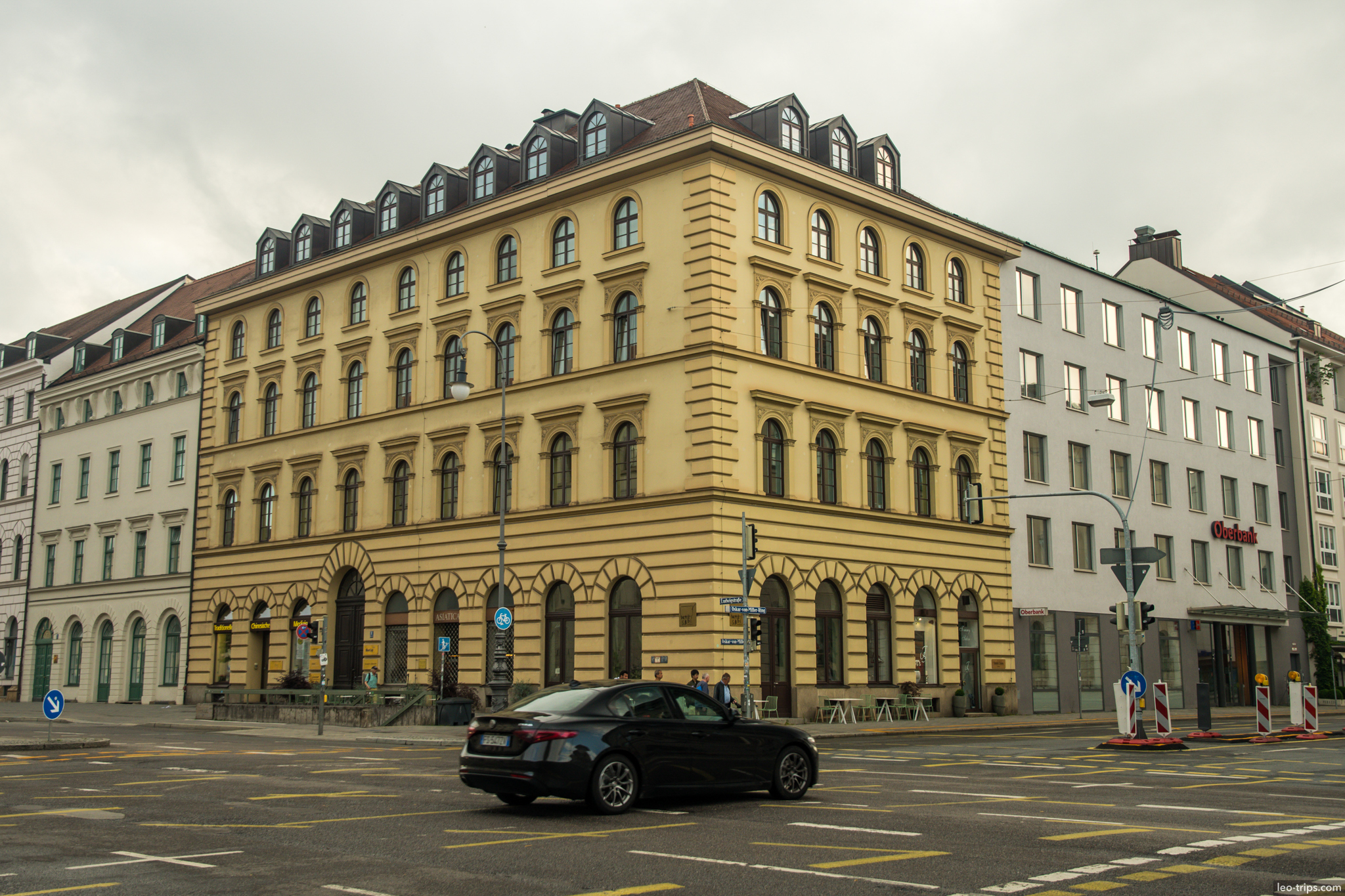 yellow historicist corner building munich street munich