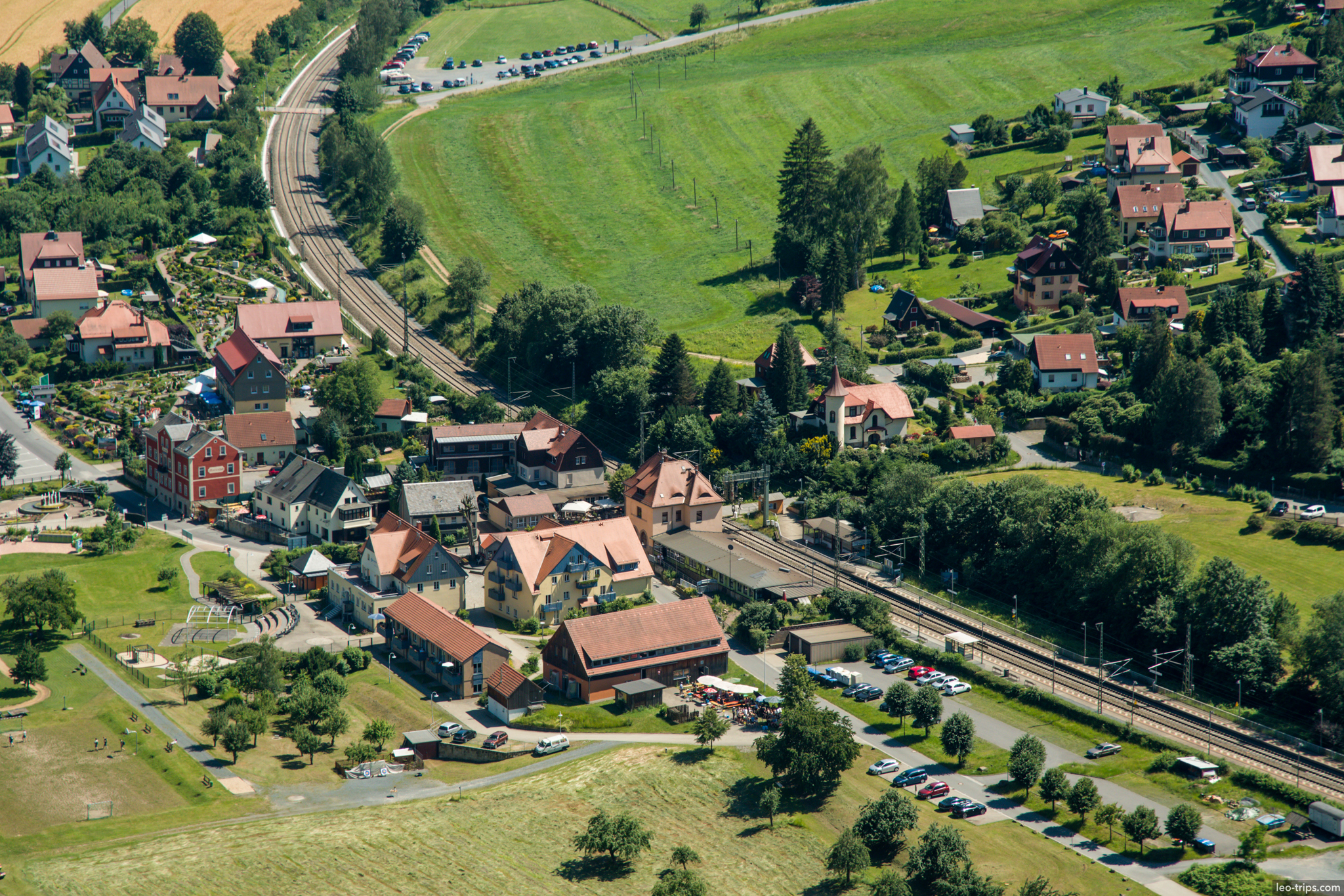 kurort rathen village railway aerial view saxon switzerland national park