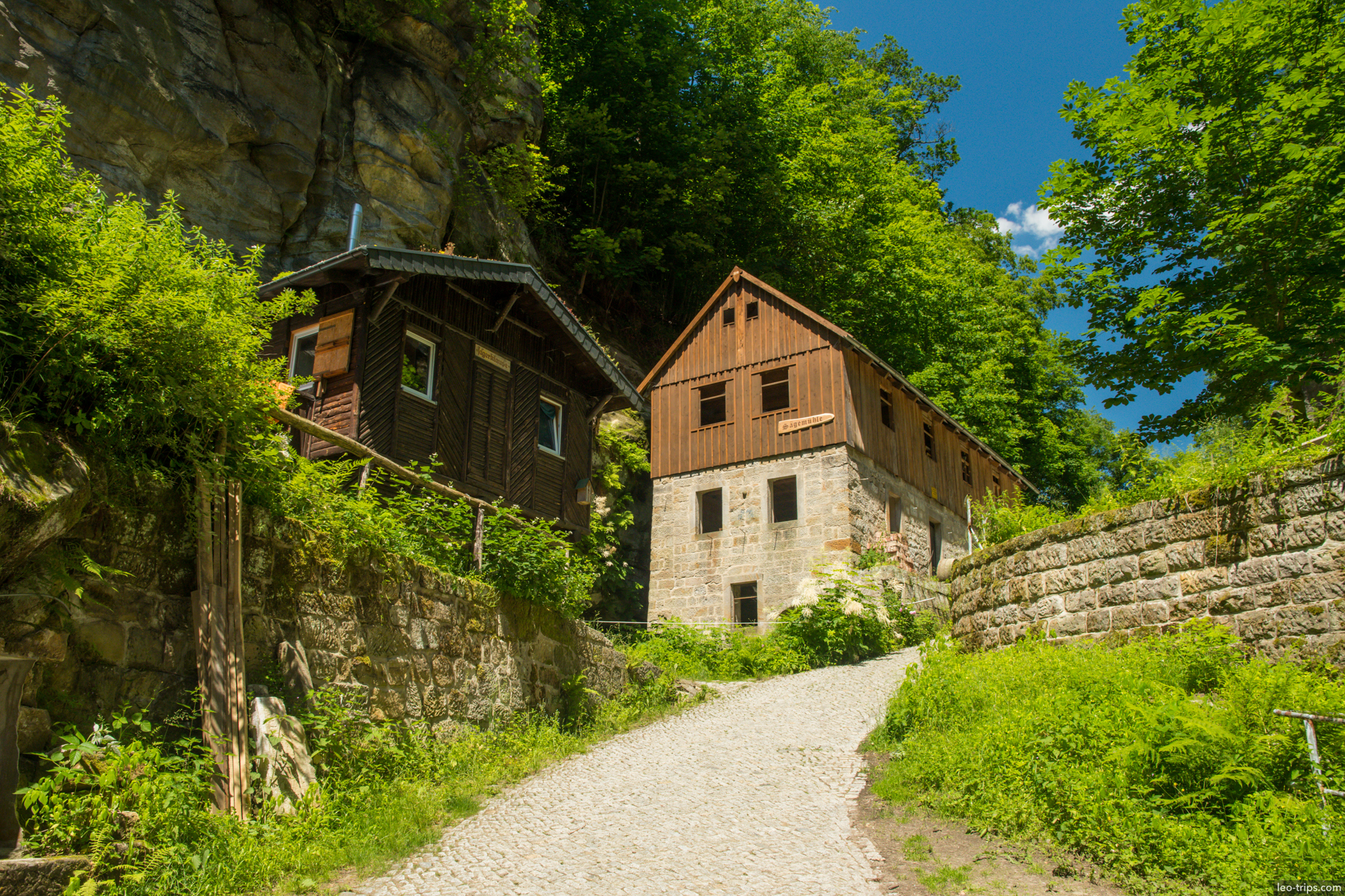 old mill building rock face trail saxon switzerland national park