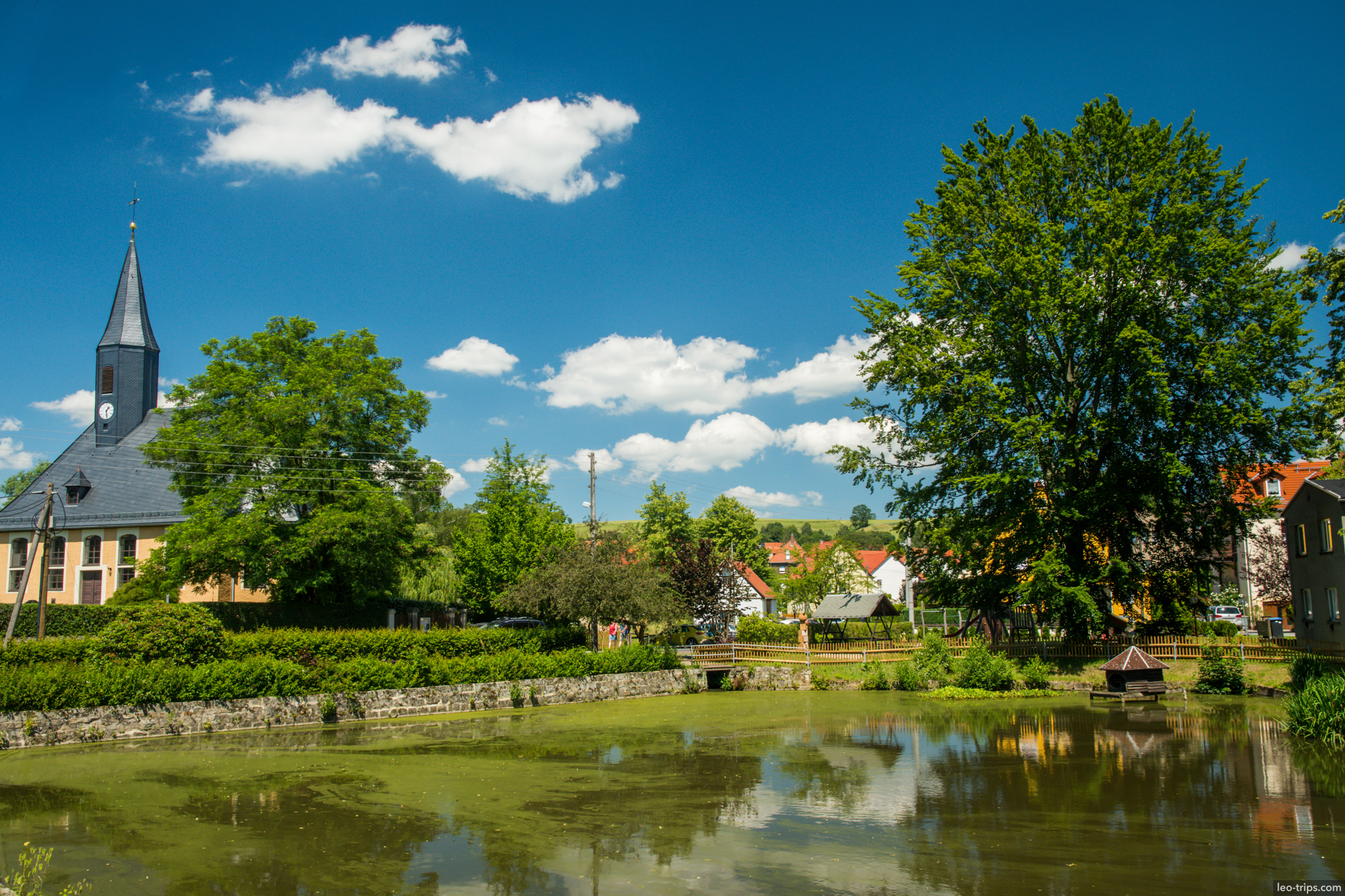 porschdorf village church pond saxon switzerland national park